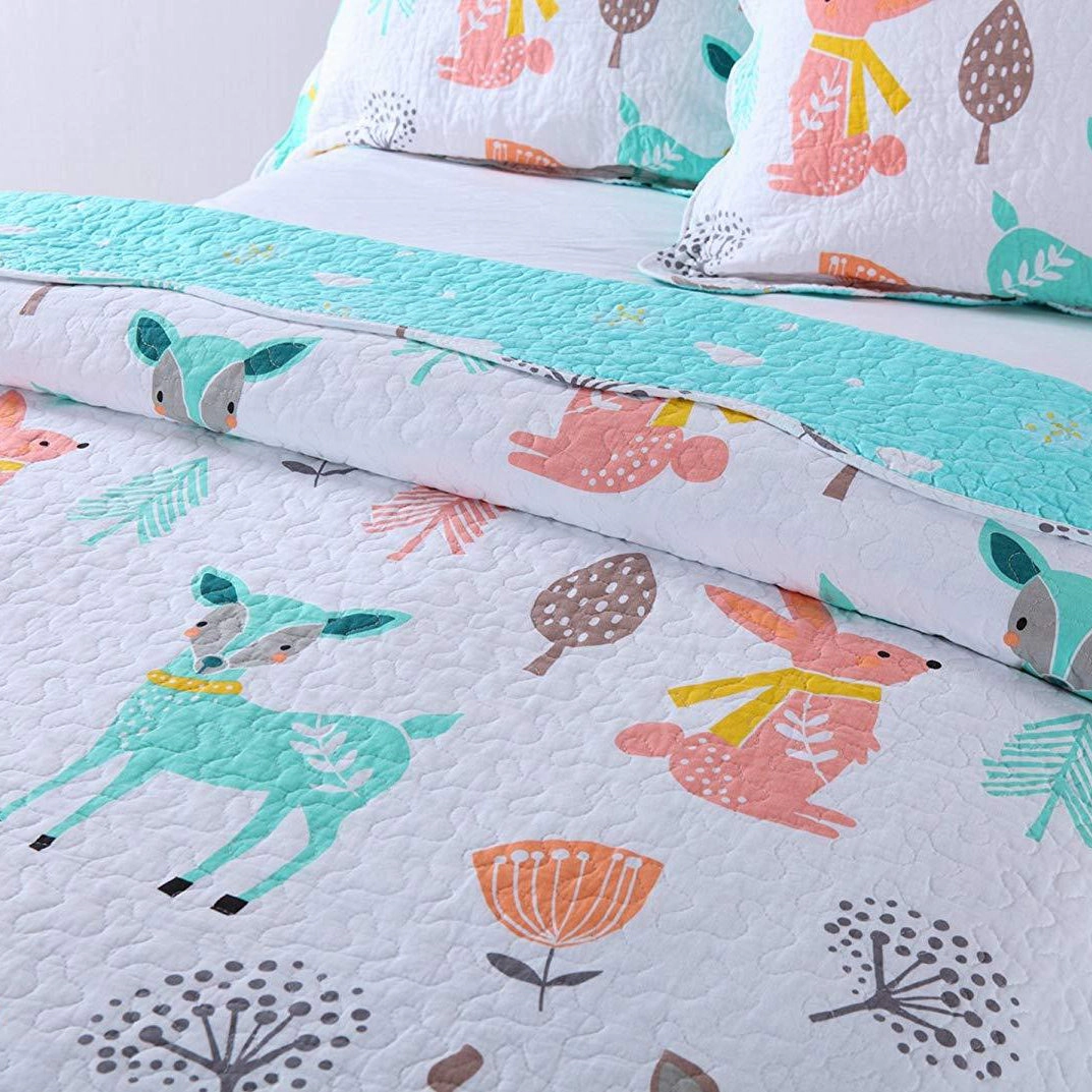 MarCielo 2/3 Piece Kids Woodland Animal Quilt Set, 100% Cotton LightWeught Bedspread Set