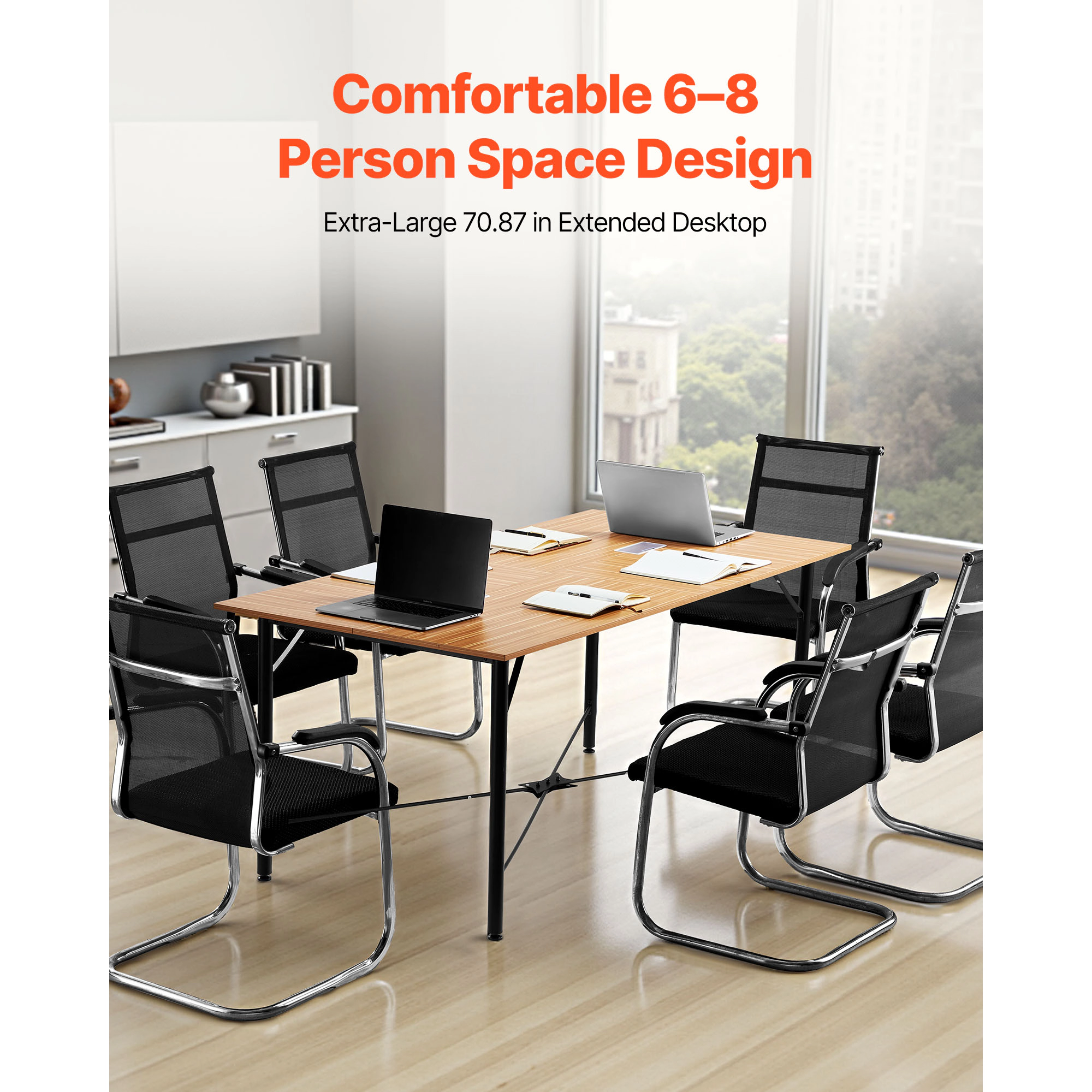 HONGGE Modern Office Meeting Desk with Metal Legs for Conference Room Easy Assembly Brown