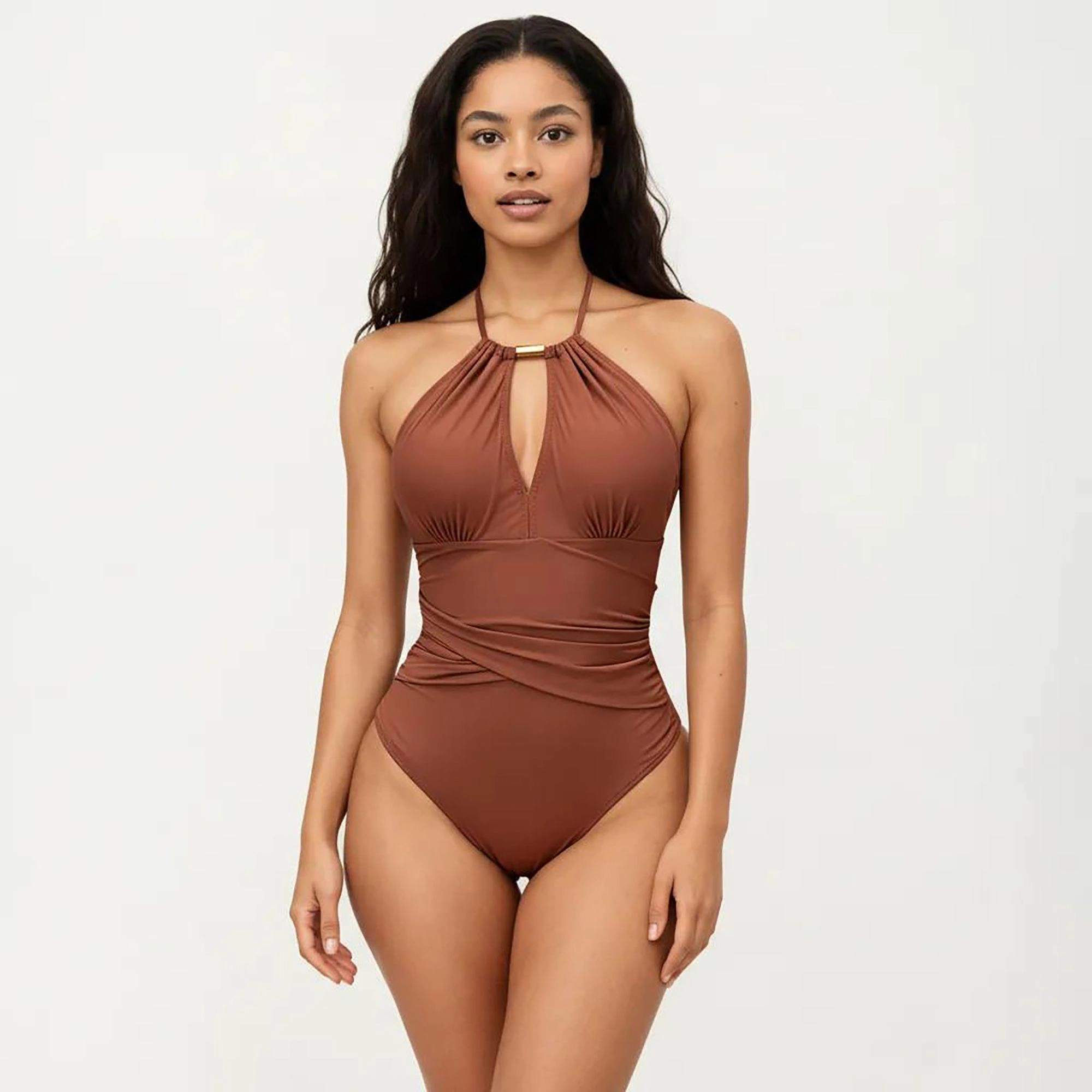 Anna-Kaci Women One-Piece Halter Swimsuit - Keyhole Neckline, Twist-Waist Shaping