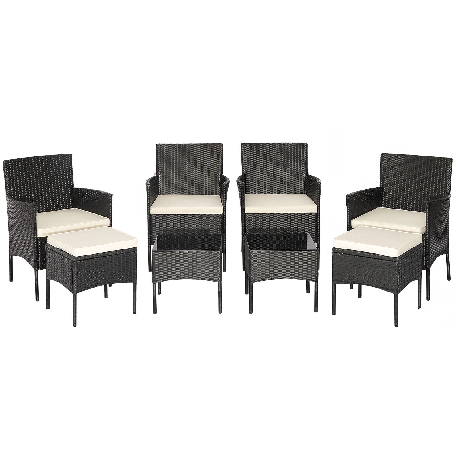 Hivvago 8 Pieces Patio Wicker Conversation Set With 2 Coffee Tables And 2 Ottomans