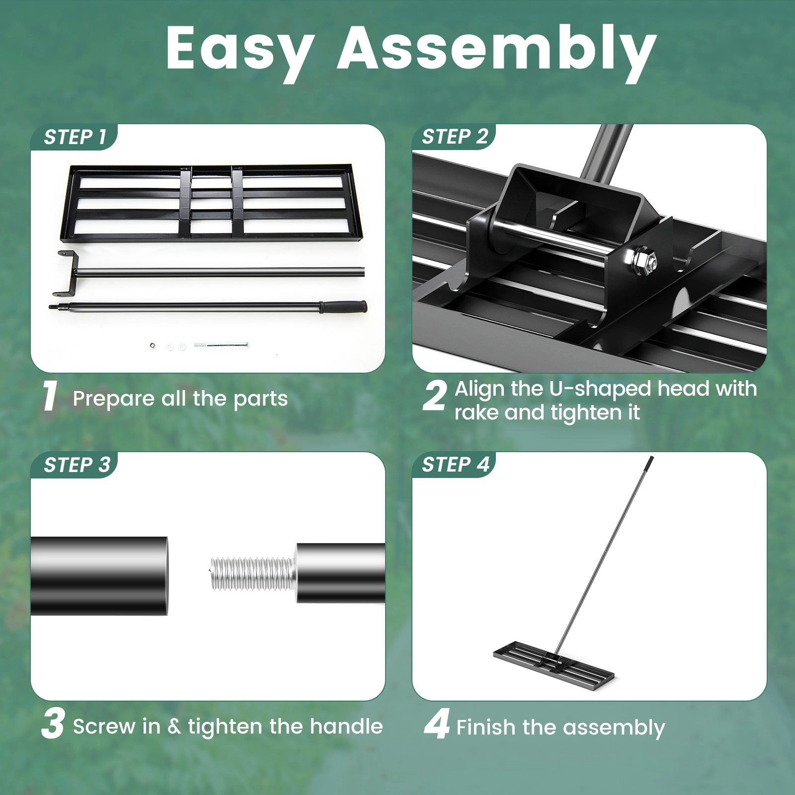 SUGIFT Black Lawn Leveling Rake with 67-in Long Handle and PVC Grips for Topdressing 36-in W 10-in D