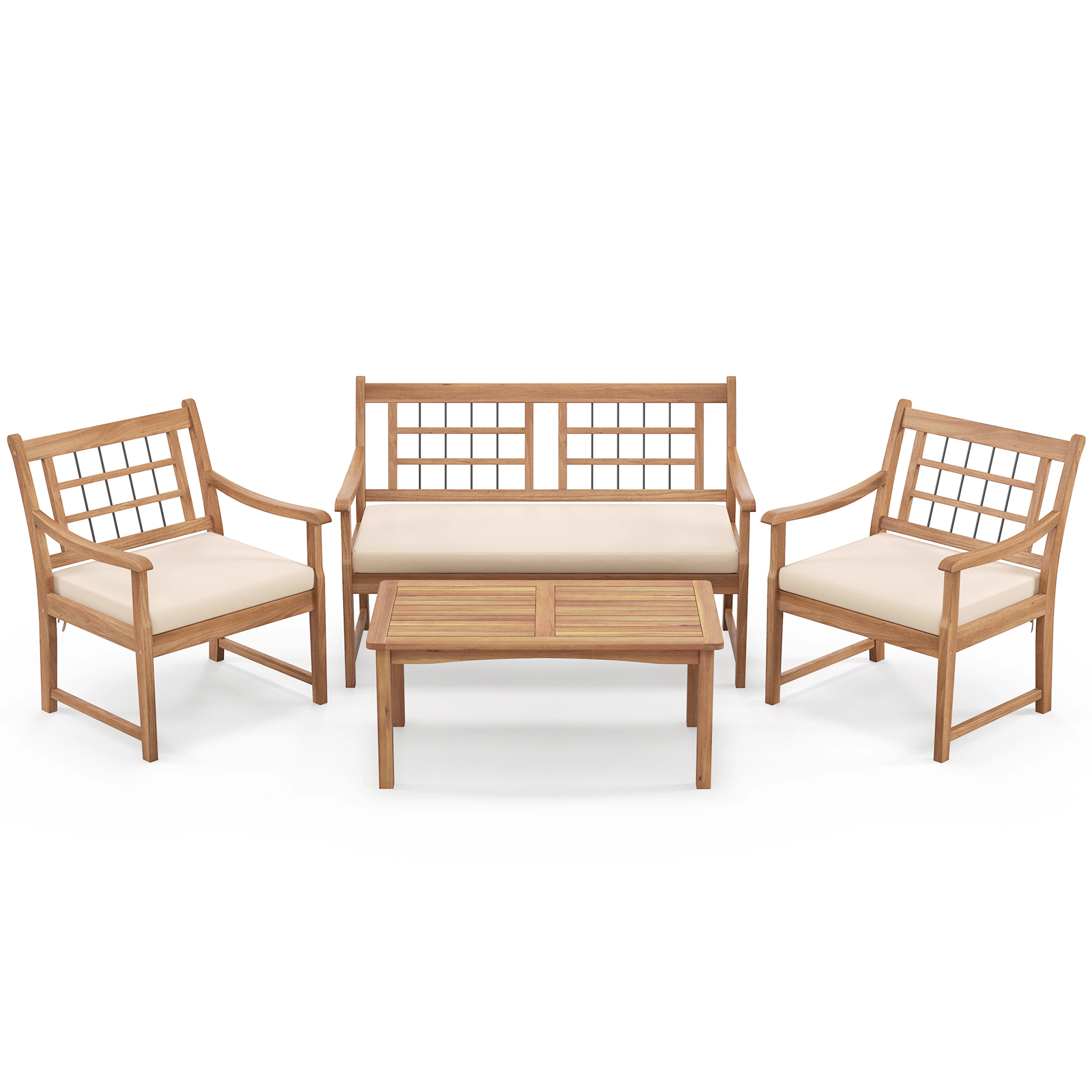 Hivvago 4 Piece Wood Patio Furniture with Armchairs Loveseat and Coffee Table
