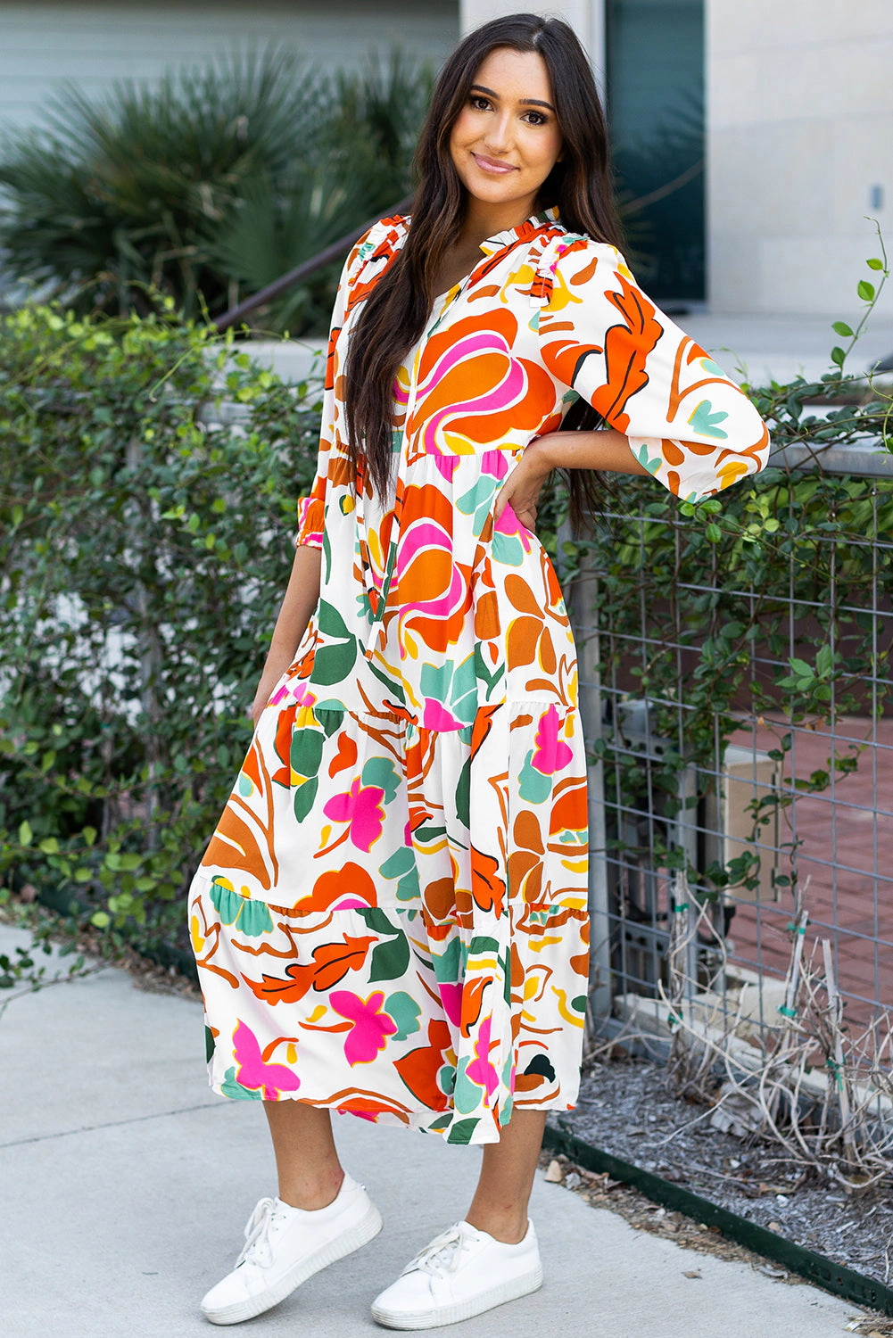 Threaded Pear Women's Alanna Floral Tiered Maxi Dress