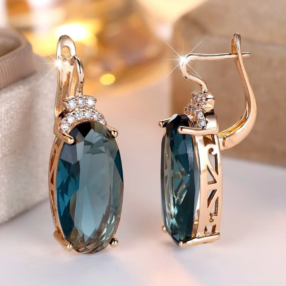Elegant Oval Smoky Blue Crystal Drop Earring