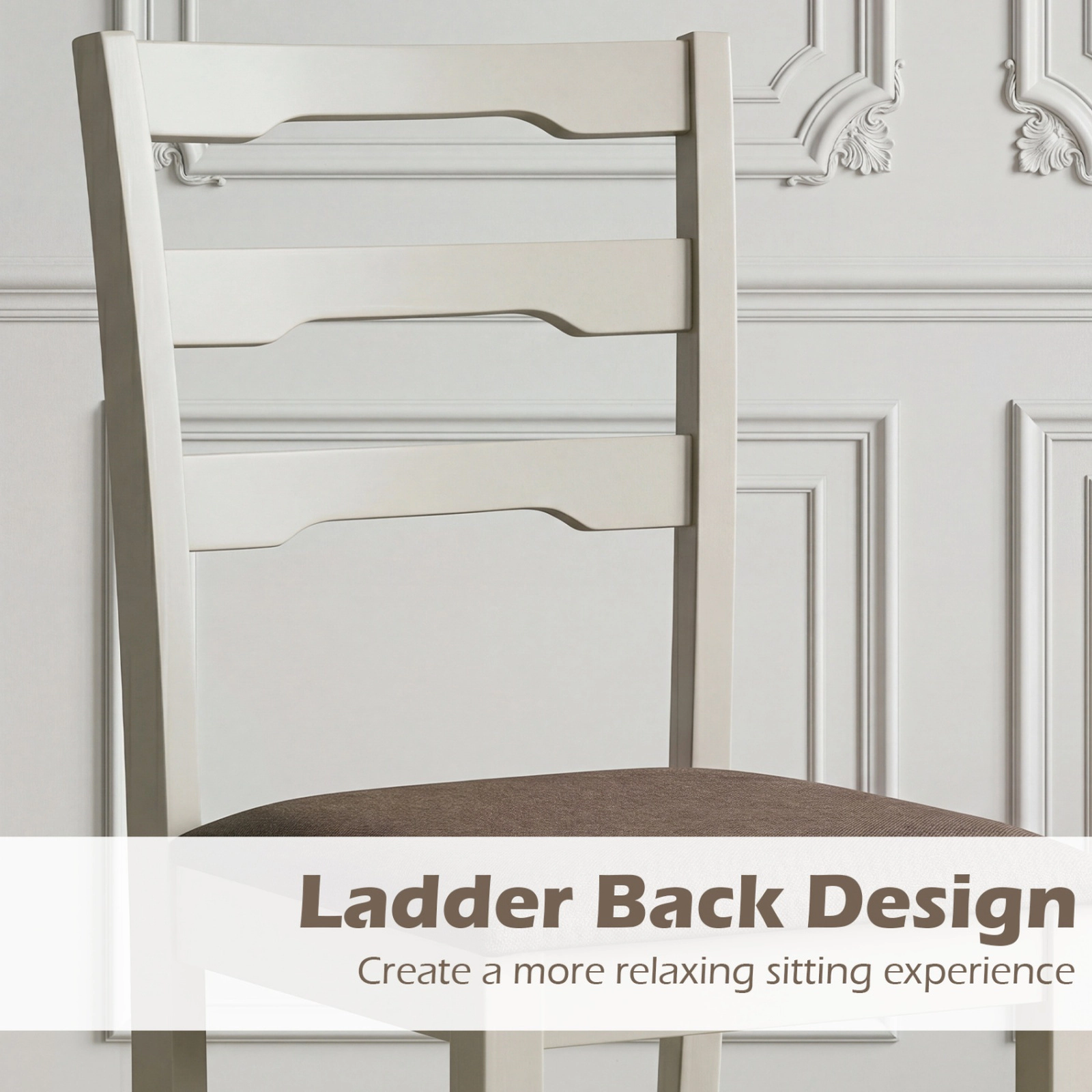 SUGIFT Set of 2 Ivory Linen Upholstered Ladder Back Dining Chairs with Wood Frames 18-in W 35-in H 330-lb Per Chair