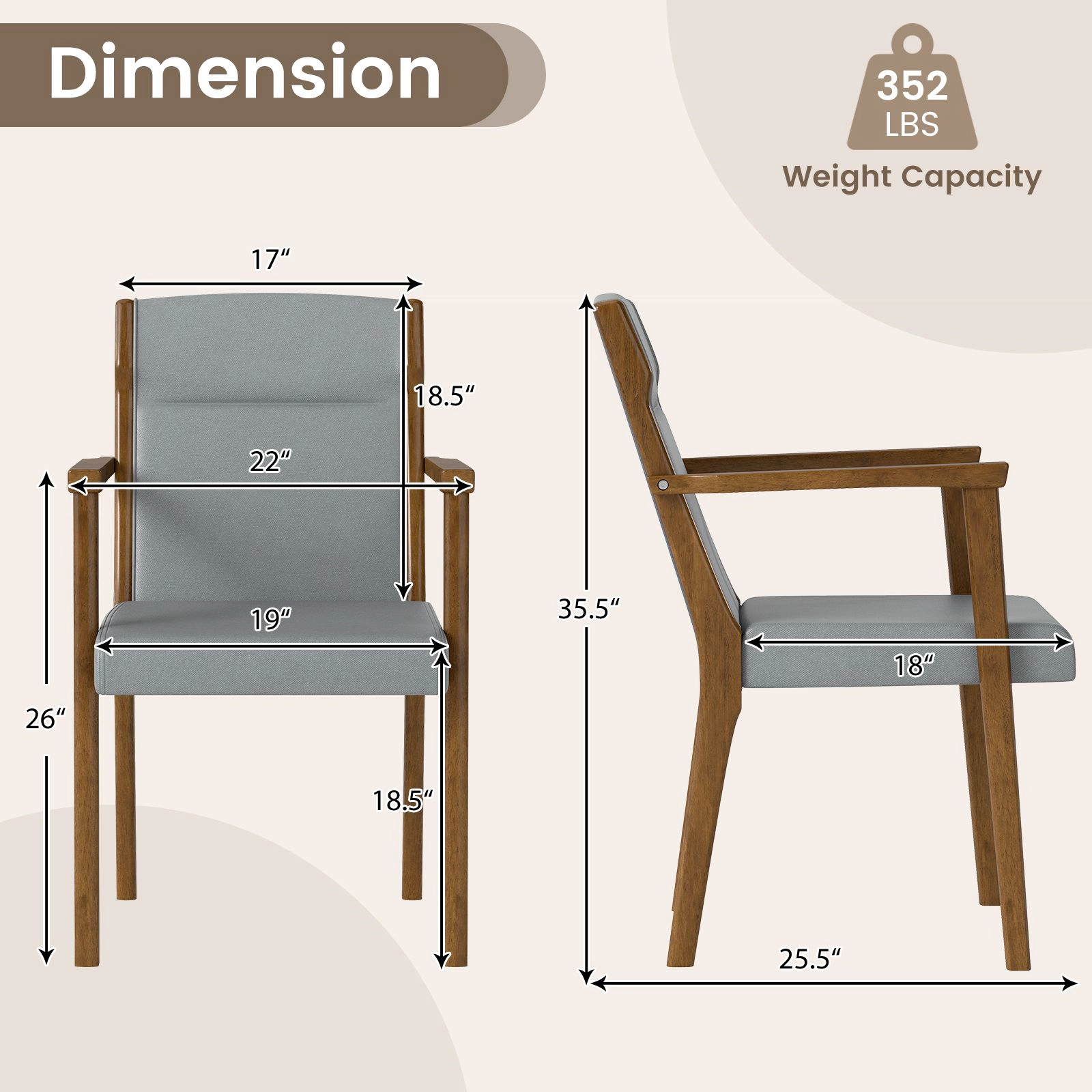 SlickBlue Set of 2 Wooden Accent Chairs with High Back & Soft Cushion