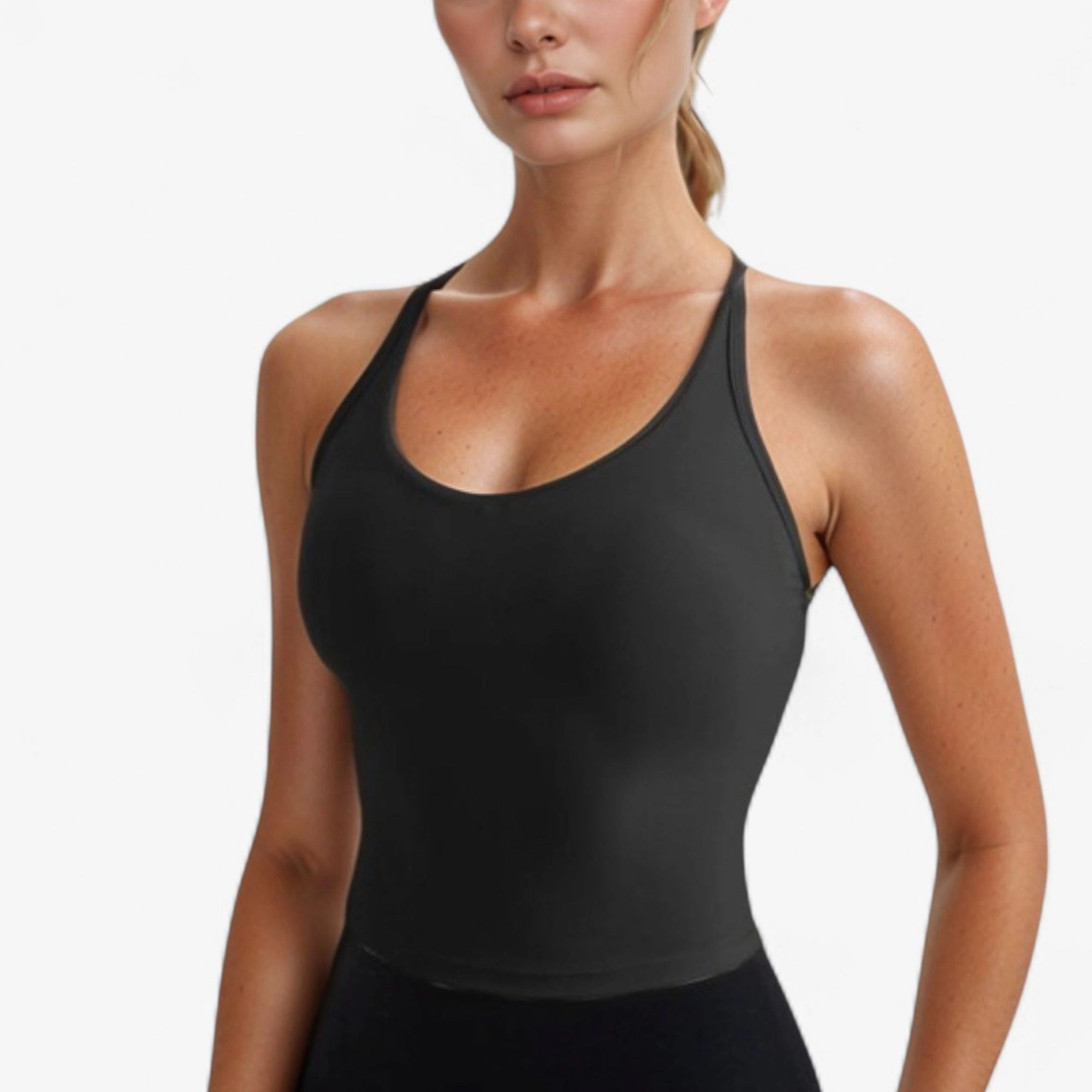 Anna-Kaci Women's V-Neck Cropped Tank Top with Spaghetti Straps and Built-In Bra for Yoga Everyday Comfort