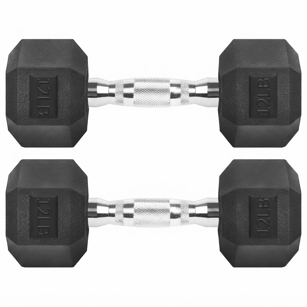 Obsidian Rock Unisex 12 lb Rubber Coated Hex Dumbbell Pair