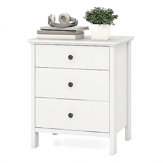 SUGIFT 3-Drawer MDF Engineered Wood Nightstand 26-in Tall 135-lb Tabletop Capacity 45-lb Drawer Capacity White