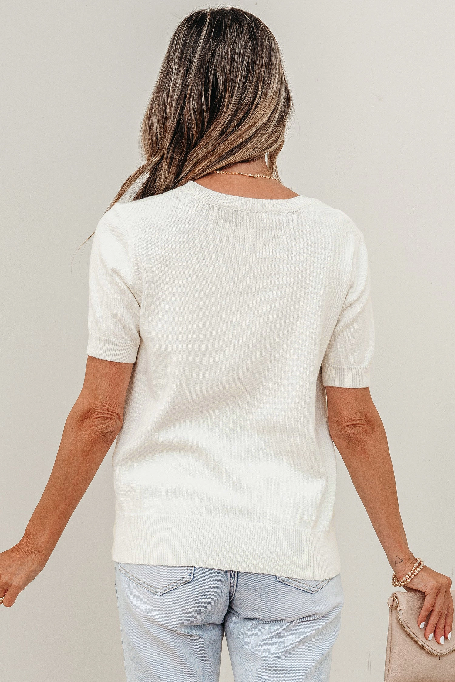 Threaded Pear Regina Printed Short Sleeve Sweater