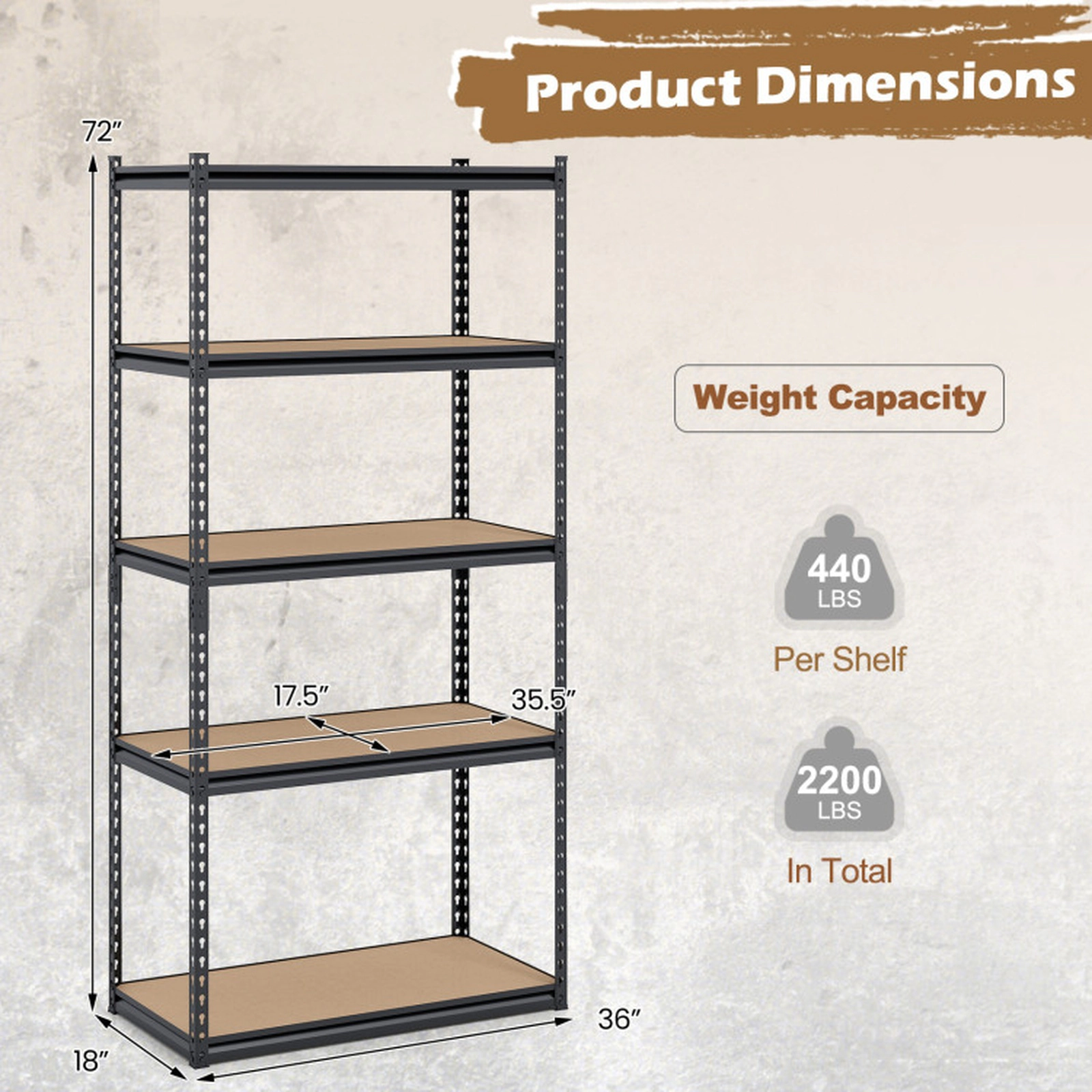 SUGIFT 5-Tier Metal Garage Shelving Unit Adjustable Storage Rack 440-lb Per Shelf 2200-lb Capacity Set of 2 Black