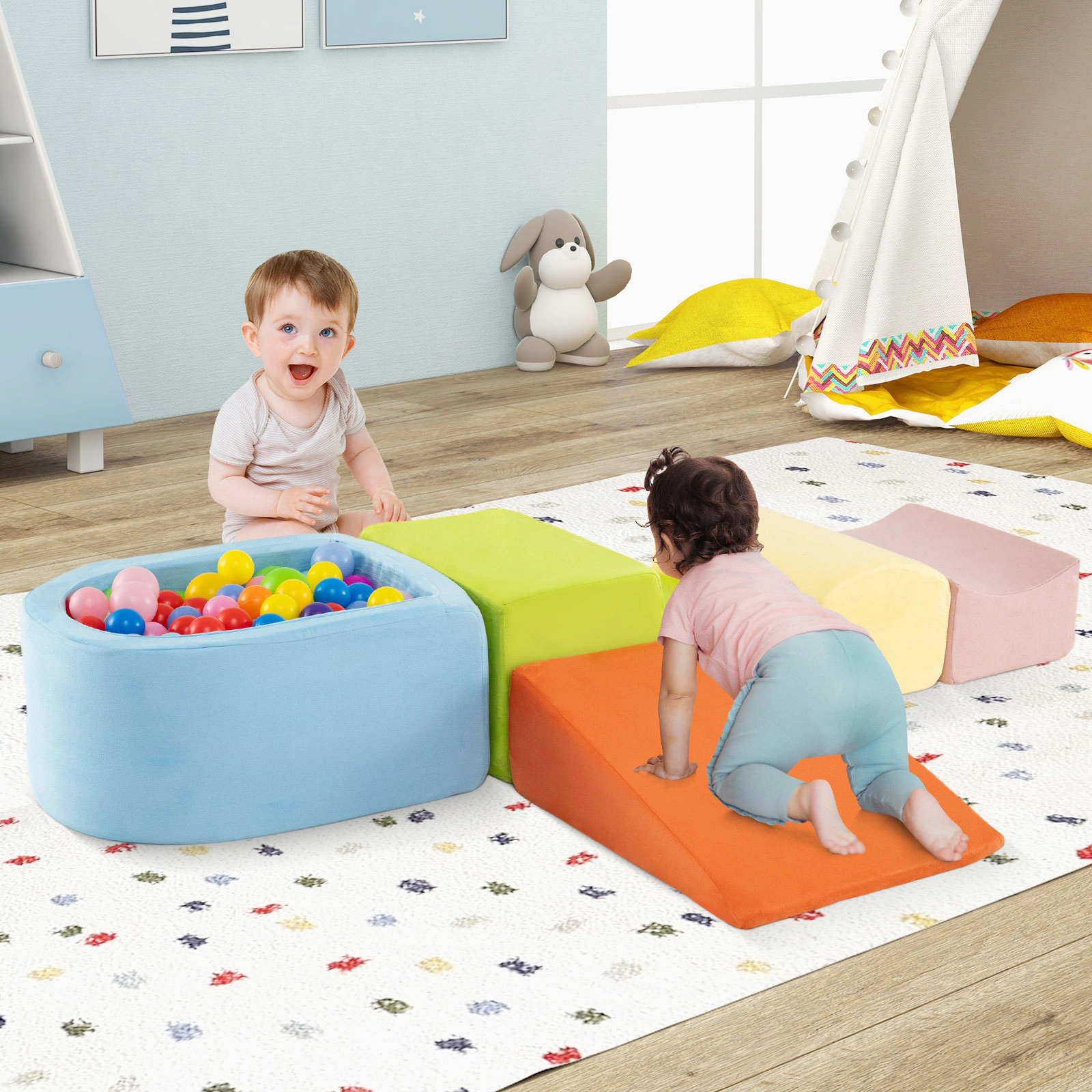 LJG 5-Piece Climb and Crawl Playset with Ball Pit for Kids