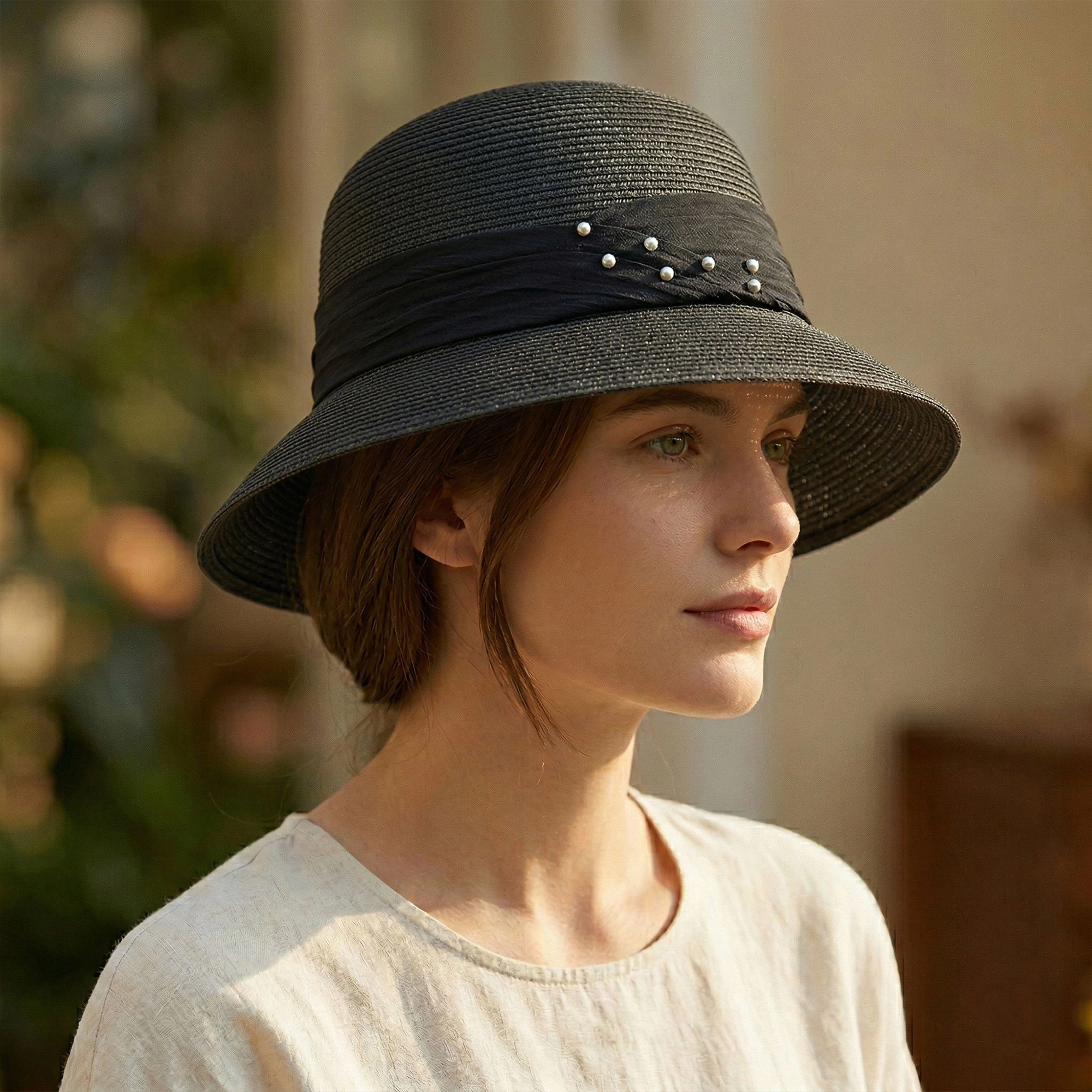 Anna-Kaci Womens Straw Sun Hat with Pearl Accent Band Lightweight Summer Beach Travel