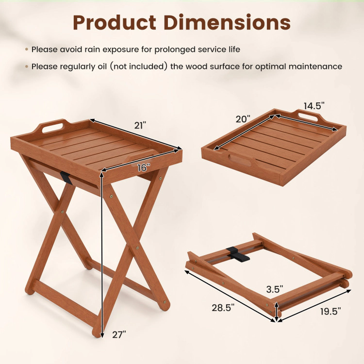 Hivvago Outdoor Wood Tray Table Portable Side End Table With Folding Frame