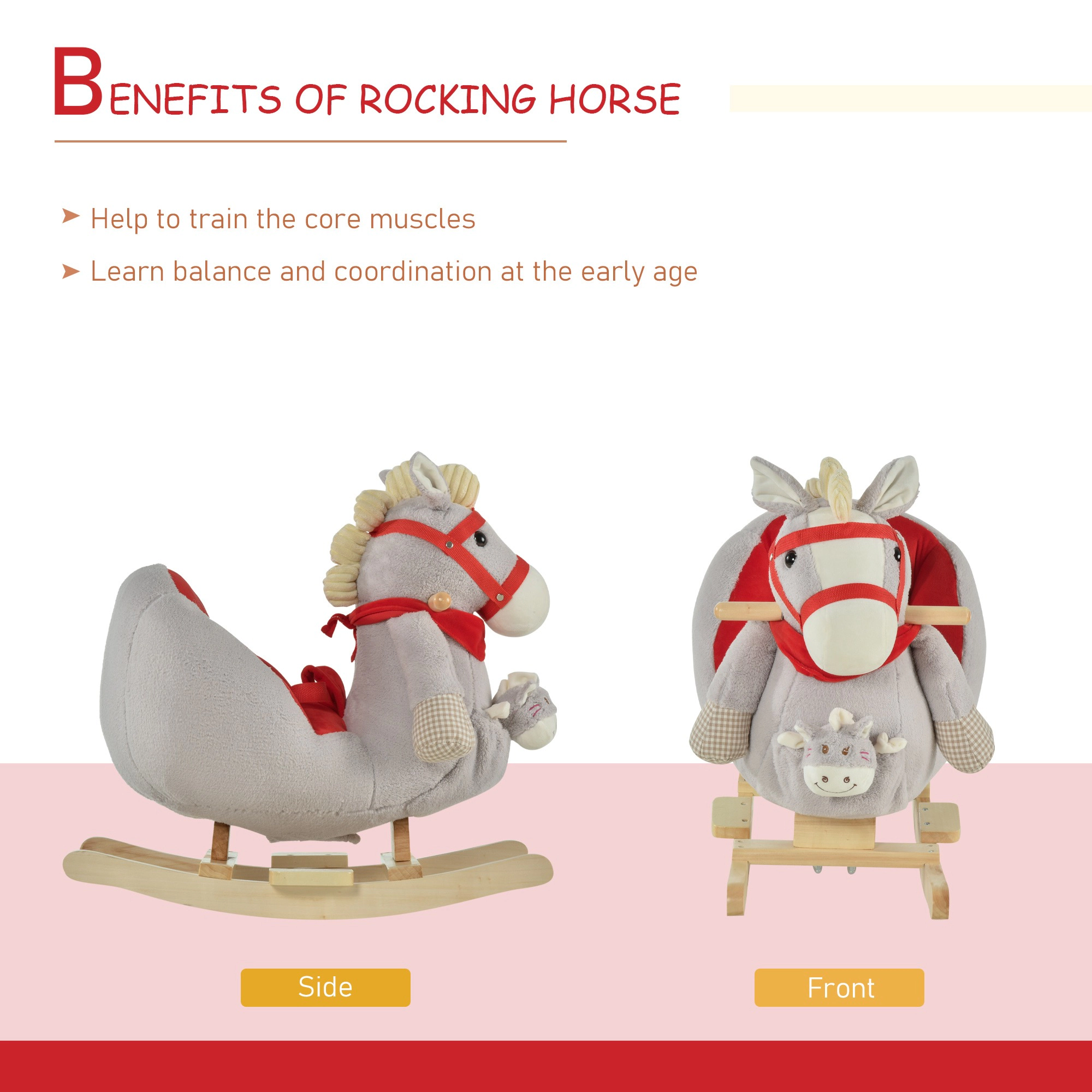 HONGGE Qaba Kids Ride-On Rocking Horse Toy, Rocker with Lullaby Song