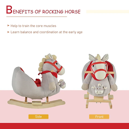 HONGGE Qaba Kids Ride-On Rocking Horse Toy, Rocker with Lullaby Song