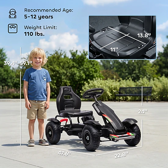 HONGGE Kids Pedal Go Kart Adjustable Seat Rubber