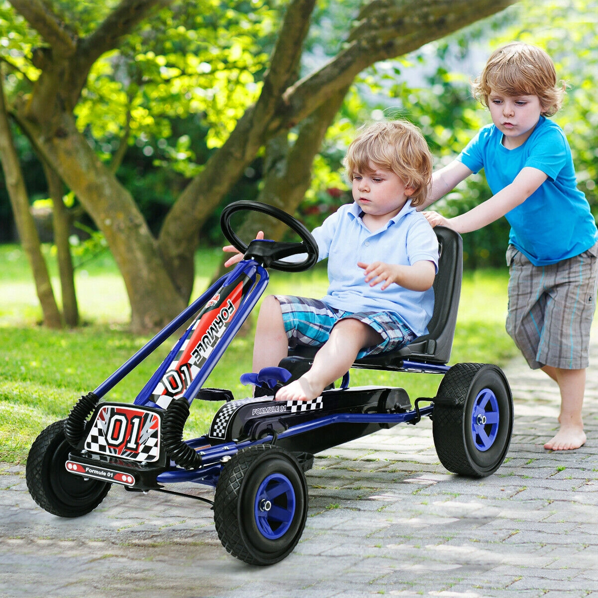 SUGIFT 4-Wheel Kids Ride On Pedal Powered Go Kart Car 66-lb Capacity Ages 3-8 39.8-in Frame Iron & PP Body Rubber Tires