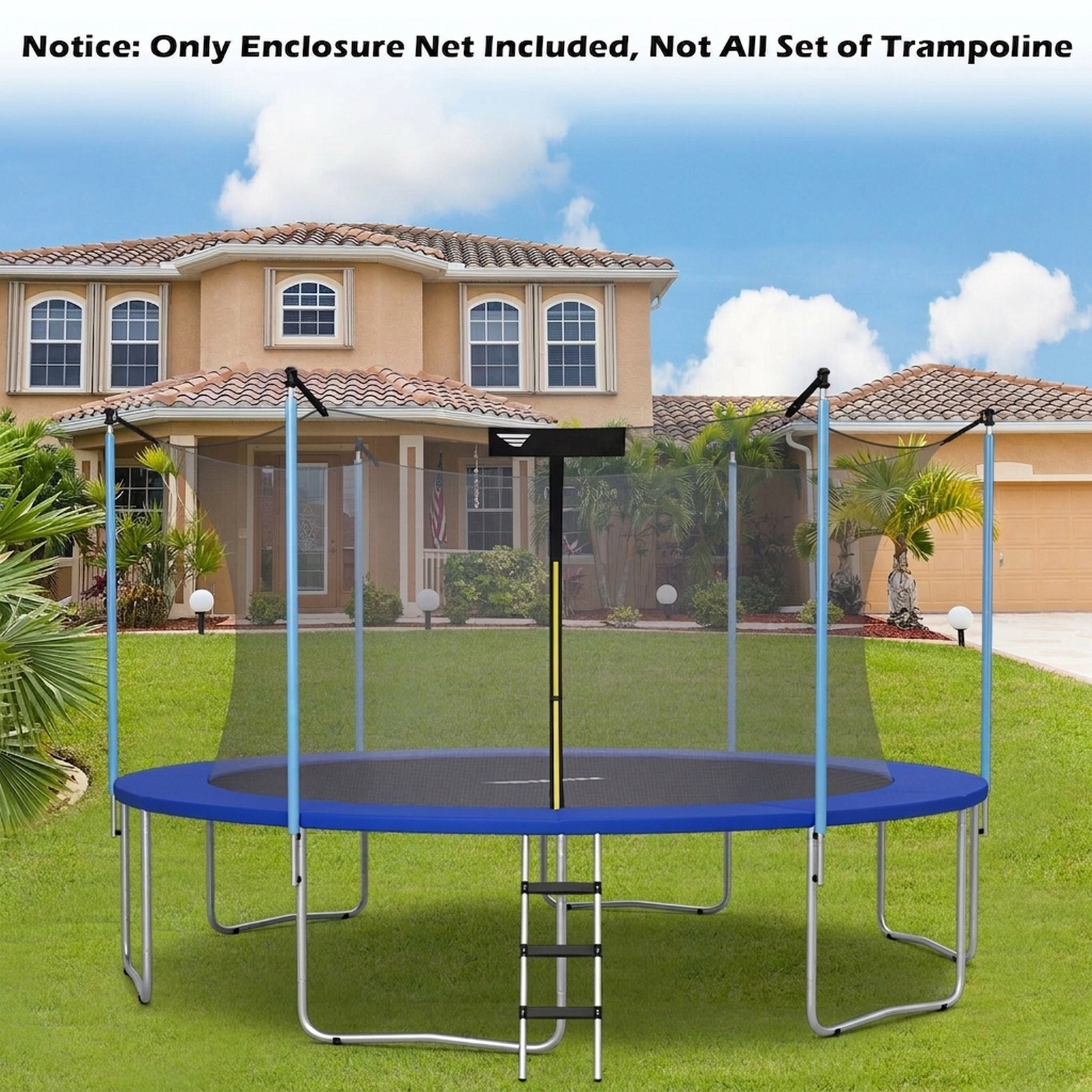 16-ft Trampoline Net Weather-Resistant Replacement Enclosure Breathable Mesh Double-Head Zipper Safety Buckles Black