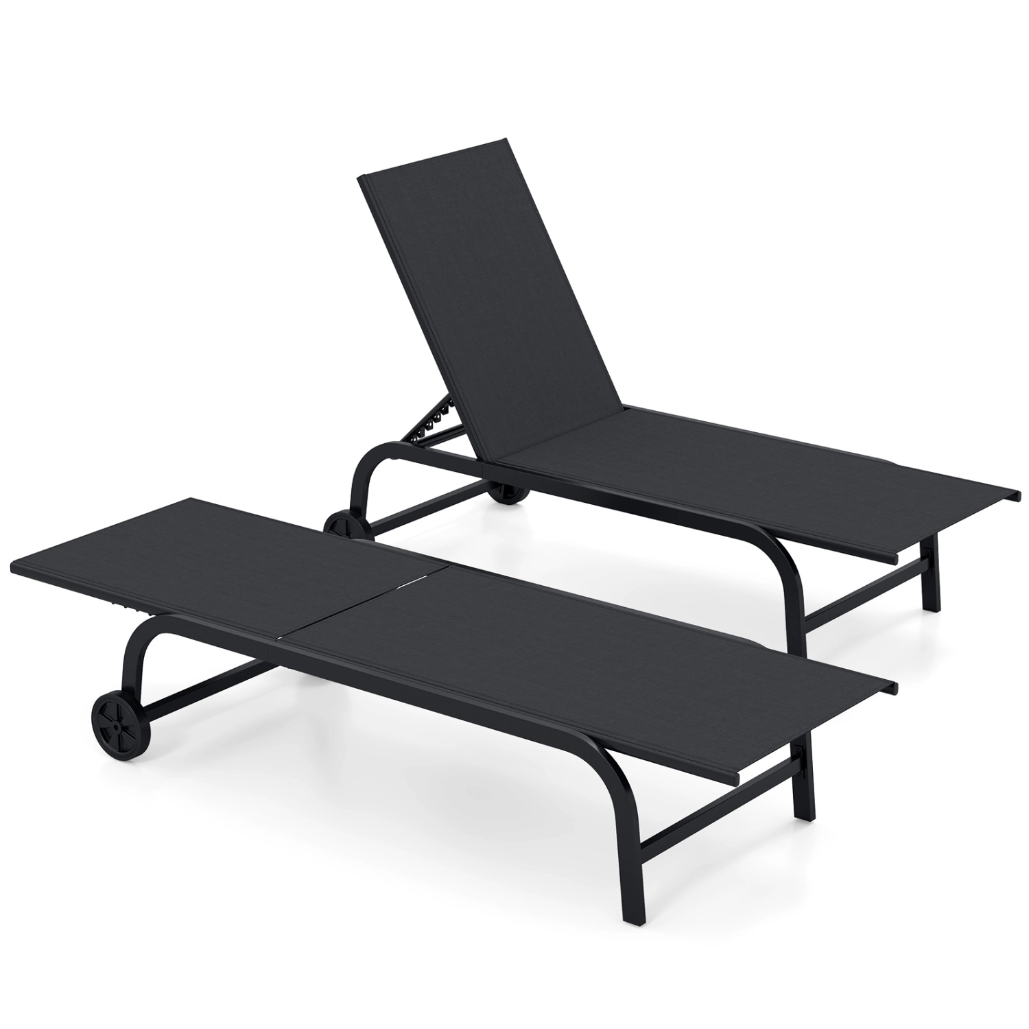 LJG Outdoor Chaise Lounge Chair with Wheels and Metal Frame