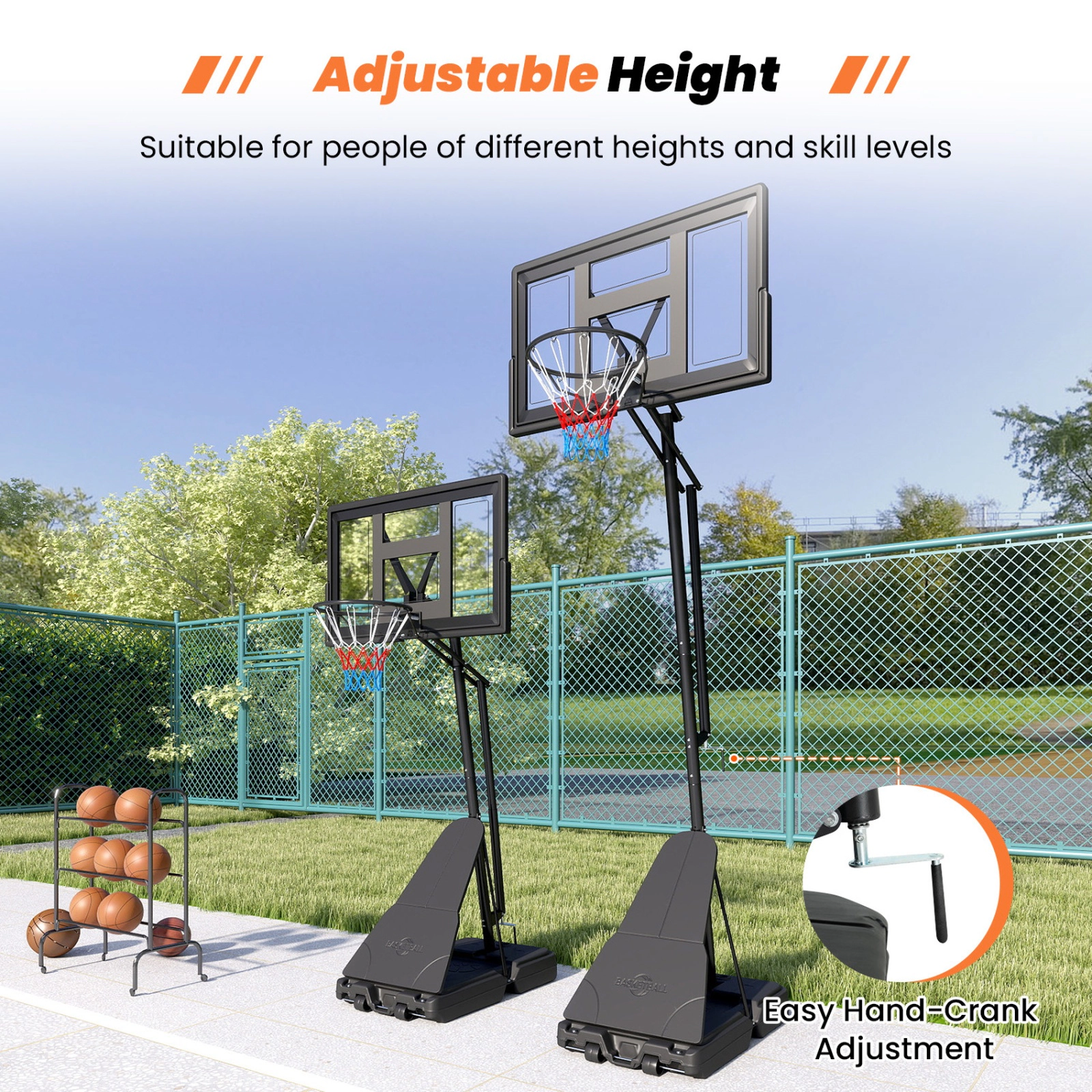 SUGIFT Tool-Free Height Basketball Goal System 7.7-10 ft Rim Height with 43-in Backboard and Fillable Base Black