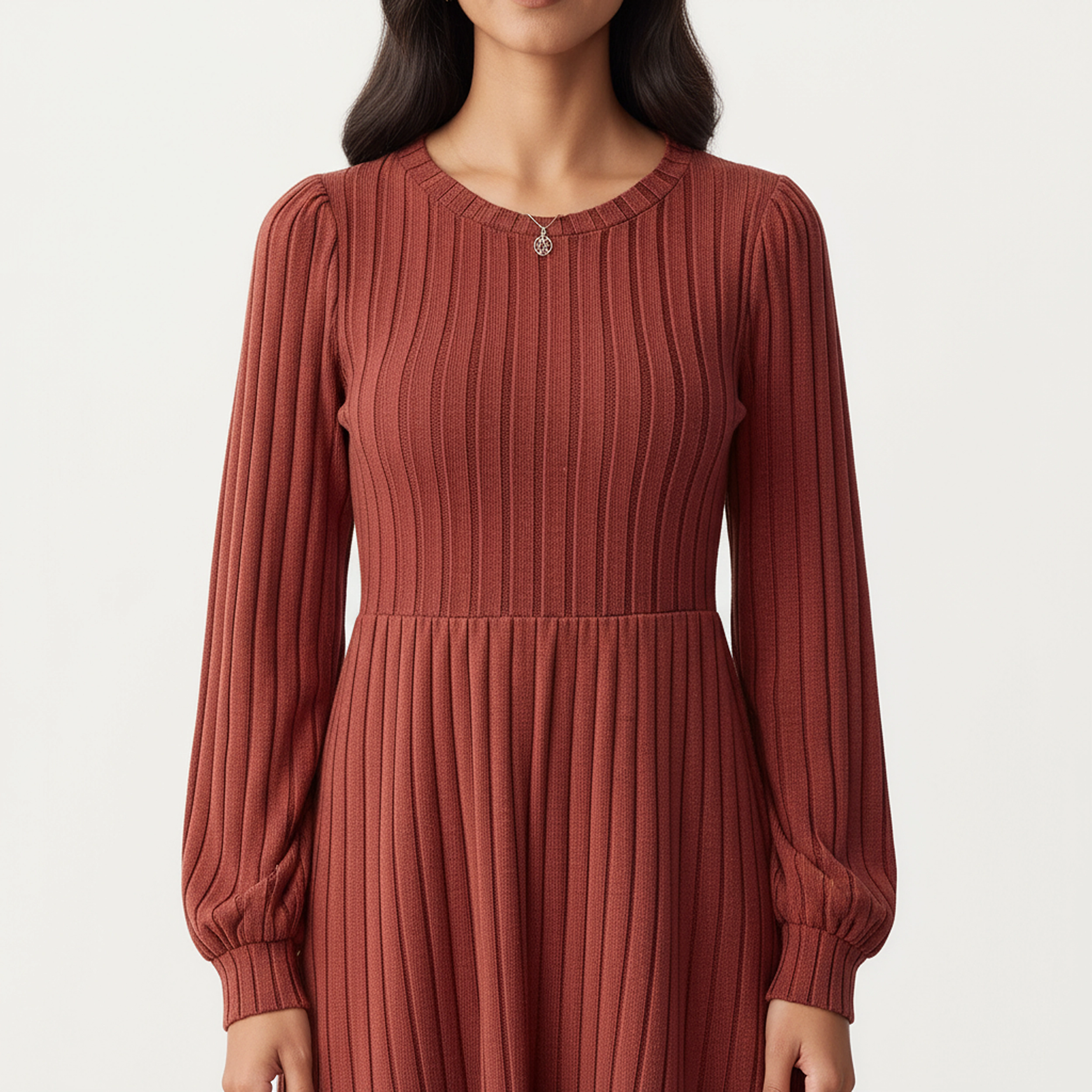 Anna-Kaci Women's Long Sleeve Pleated Fitted Maxi Dress
