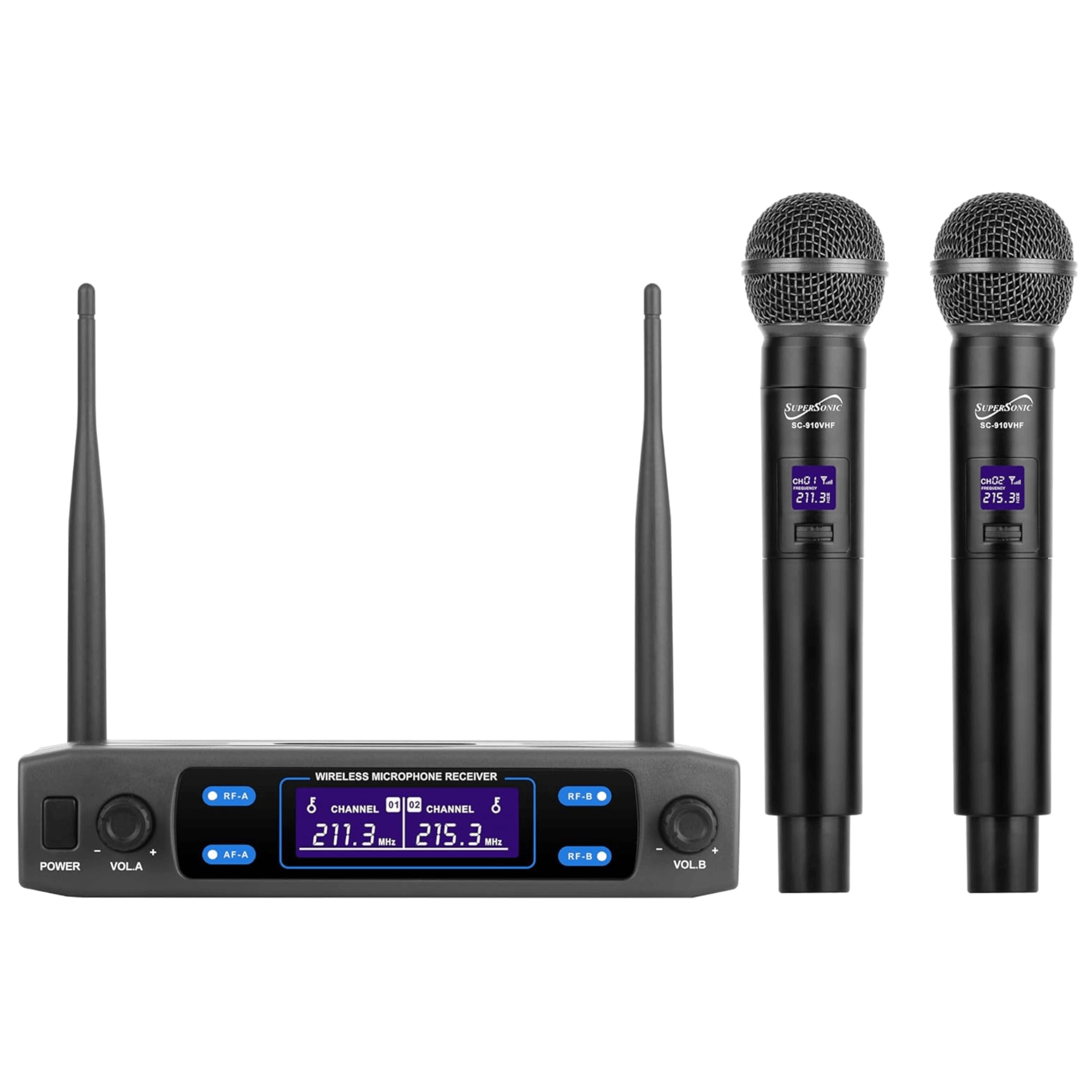 Supersonic VHF Dual Professional Wireless Microphone with Carry Case