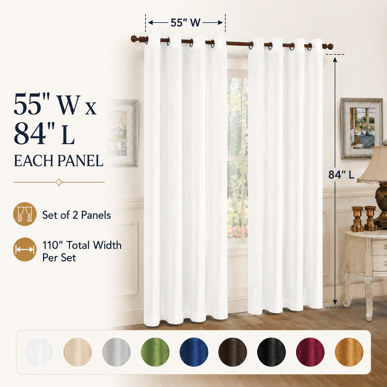 J&V TEXTILES Solid Semi-Sheer Grommet Curtain Panel Set