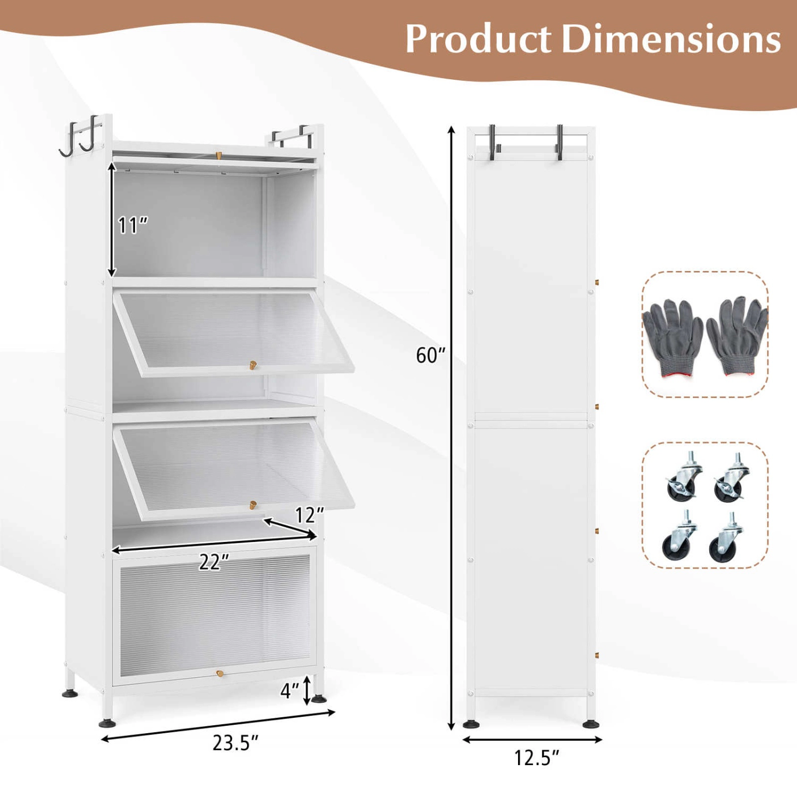 SUGIFT 5-Tier Kitchen Bakers Rack with Flip-Up PC Doors and Adjustable Foot Pads