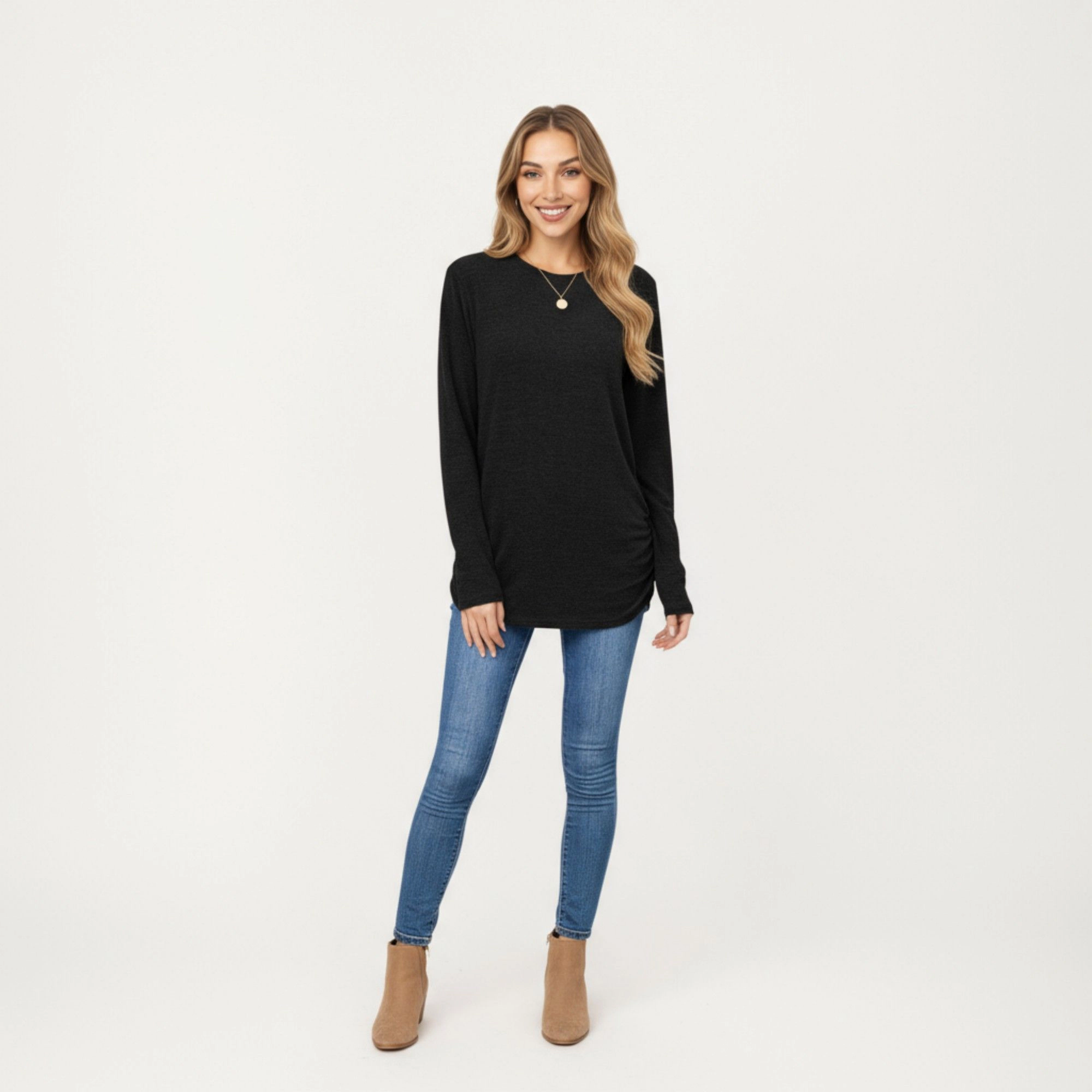 Anna-Kaci Women's Crew Neck Soft Knit Relaxed Fit Long Sleeve Top