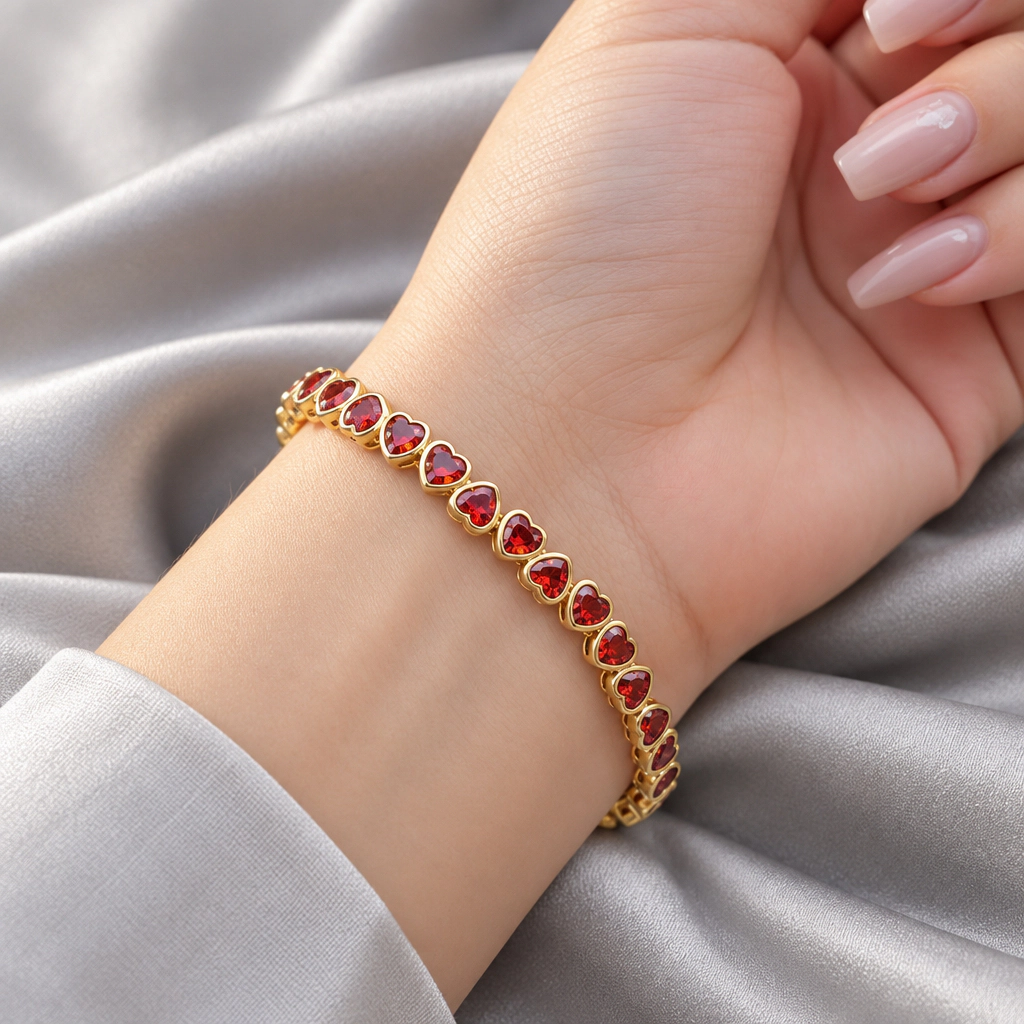 DressAtR Women's Heart 18K Gold Plated Chain Bracelet