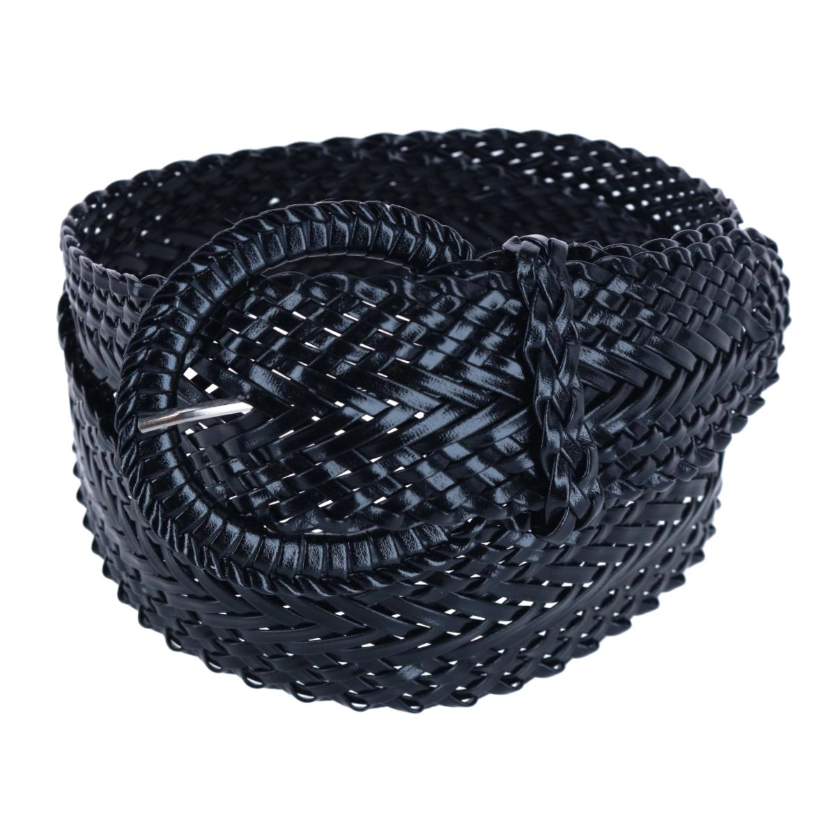 CTM Women's Braided Wide Belt with Matching Buckle Adjustable Woven
