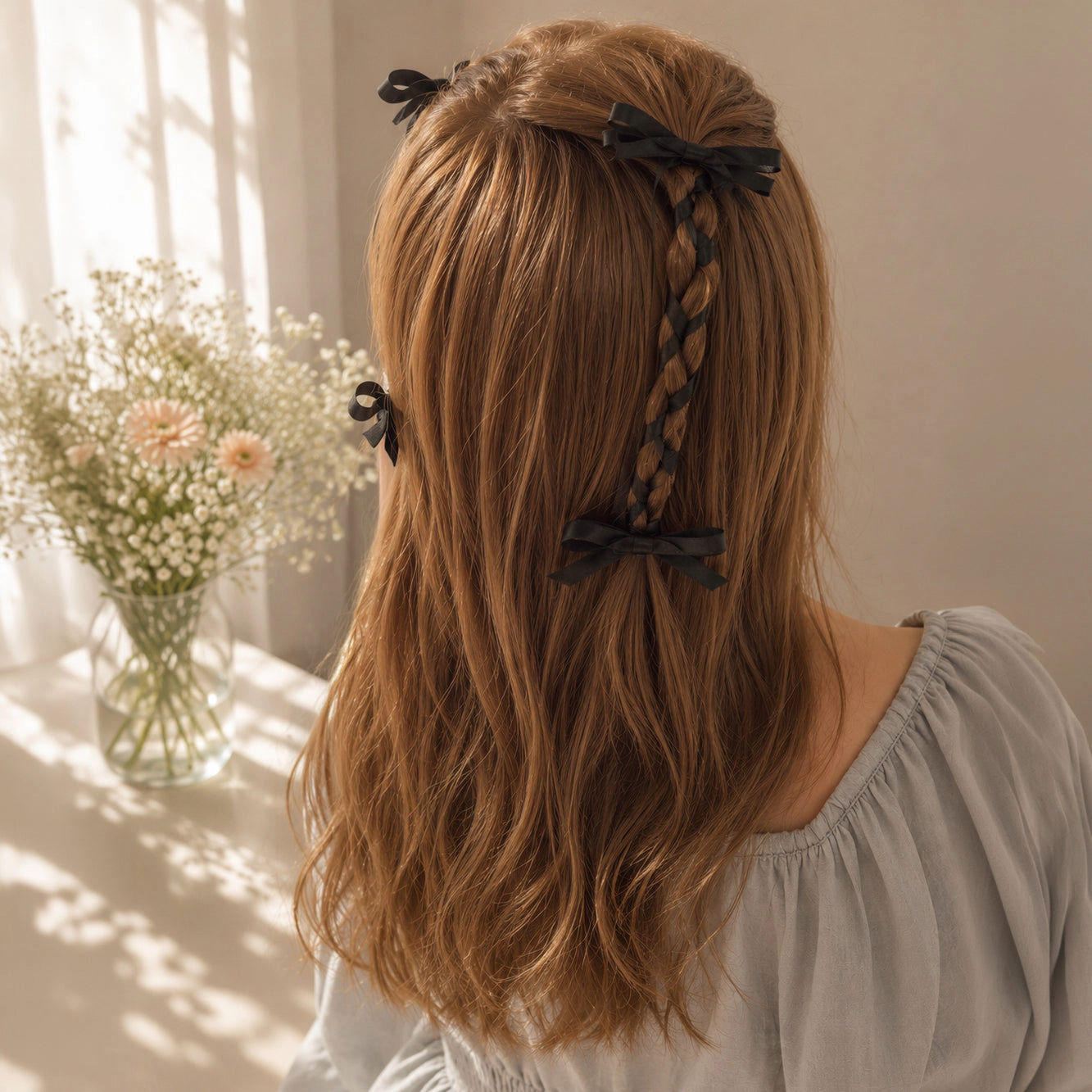 Puttisu Girls 4-Piece Ribbon Bow Clip Set