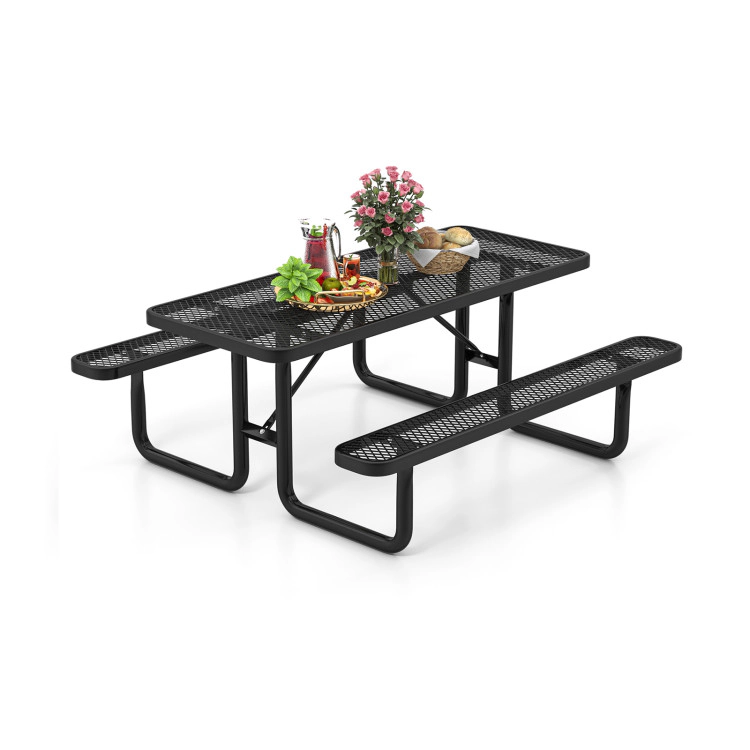 Hivvago Outdoor Picnic Table And Bench Set For 8 Person With Seats And Mesh Grid-Black