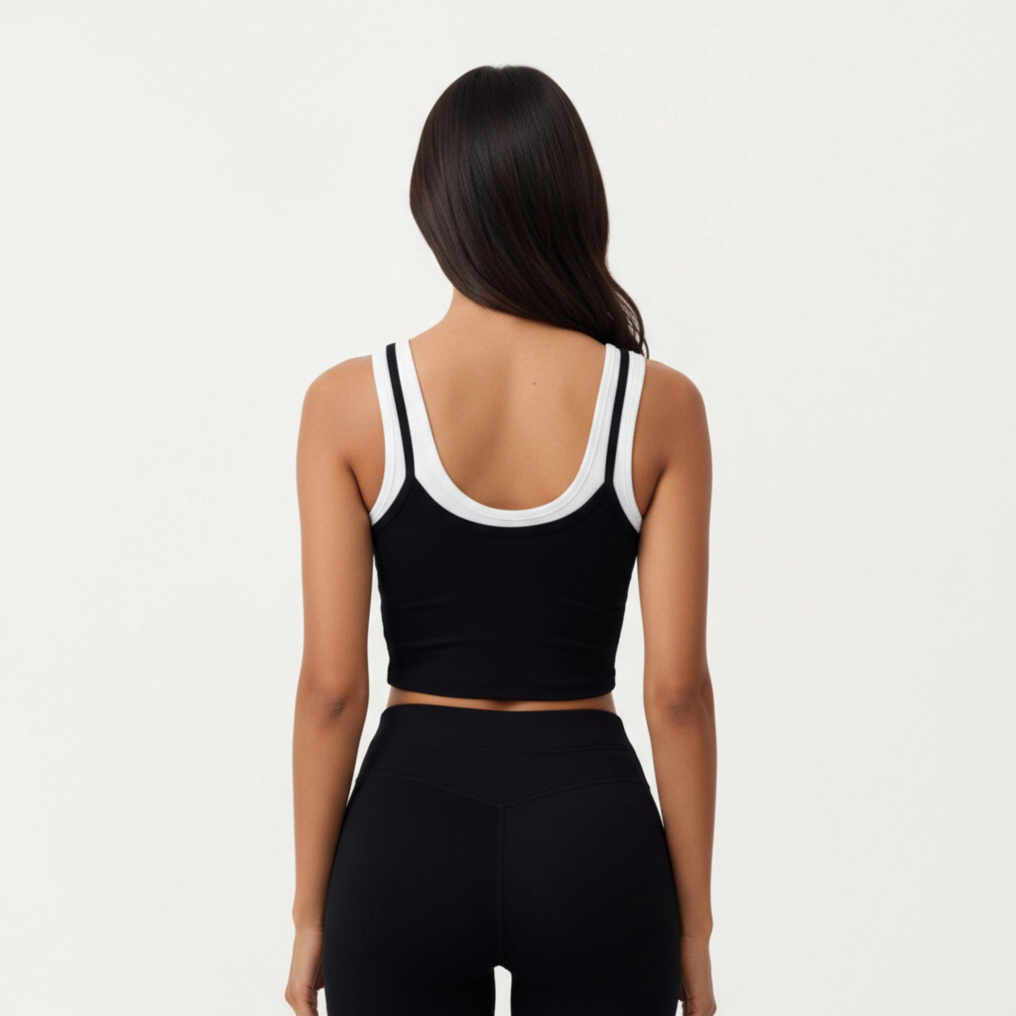 Anna-Kaci Women's Fitted Scoop Neck Crop Athletic Tank Top with Contrast Trim Details and Stretch Performance Fabric