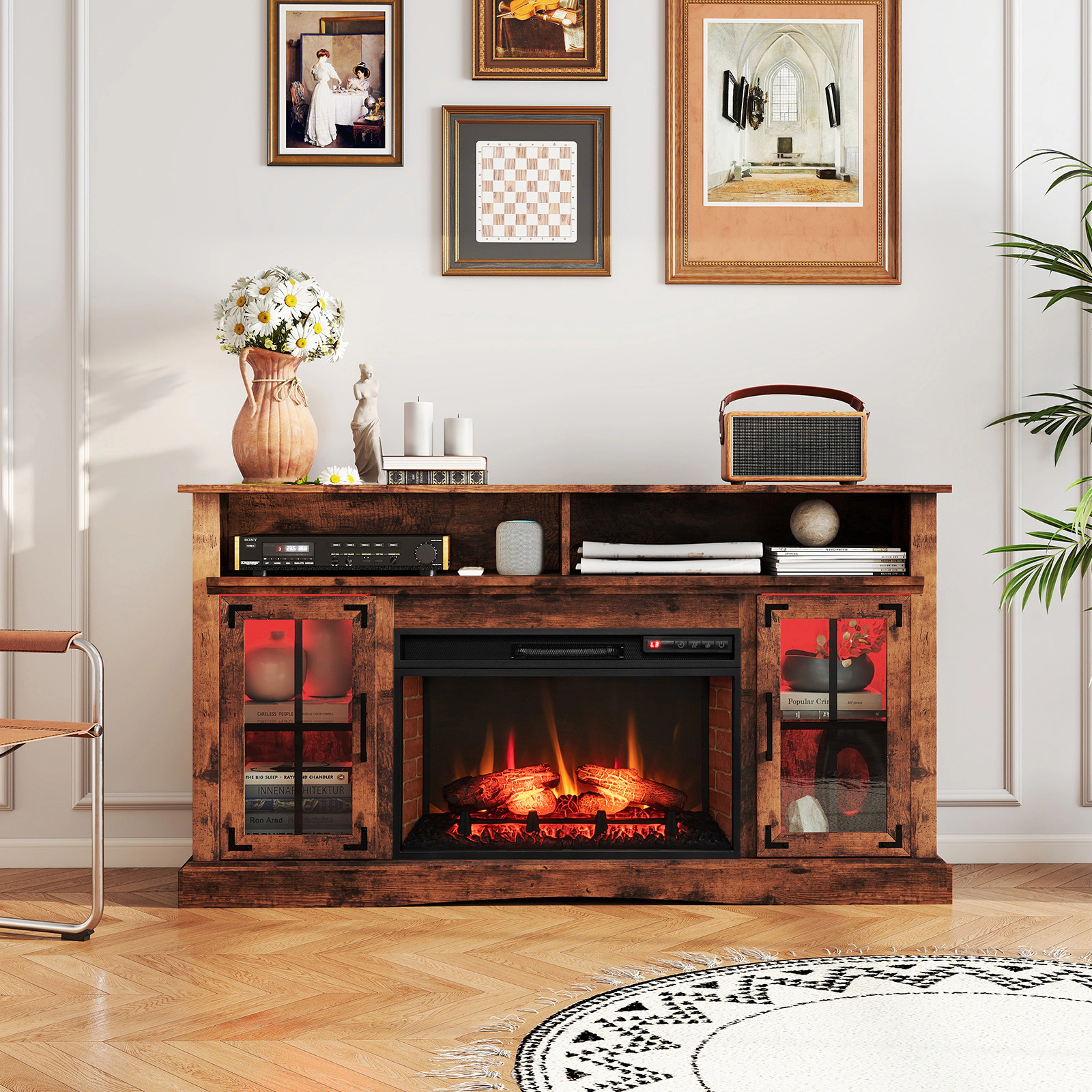 LJG Fireplace TV Stand with Remote Controls and Thermostat for TVs up to 50 Inch