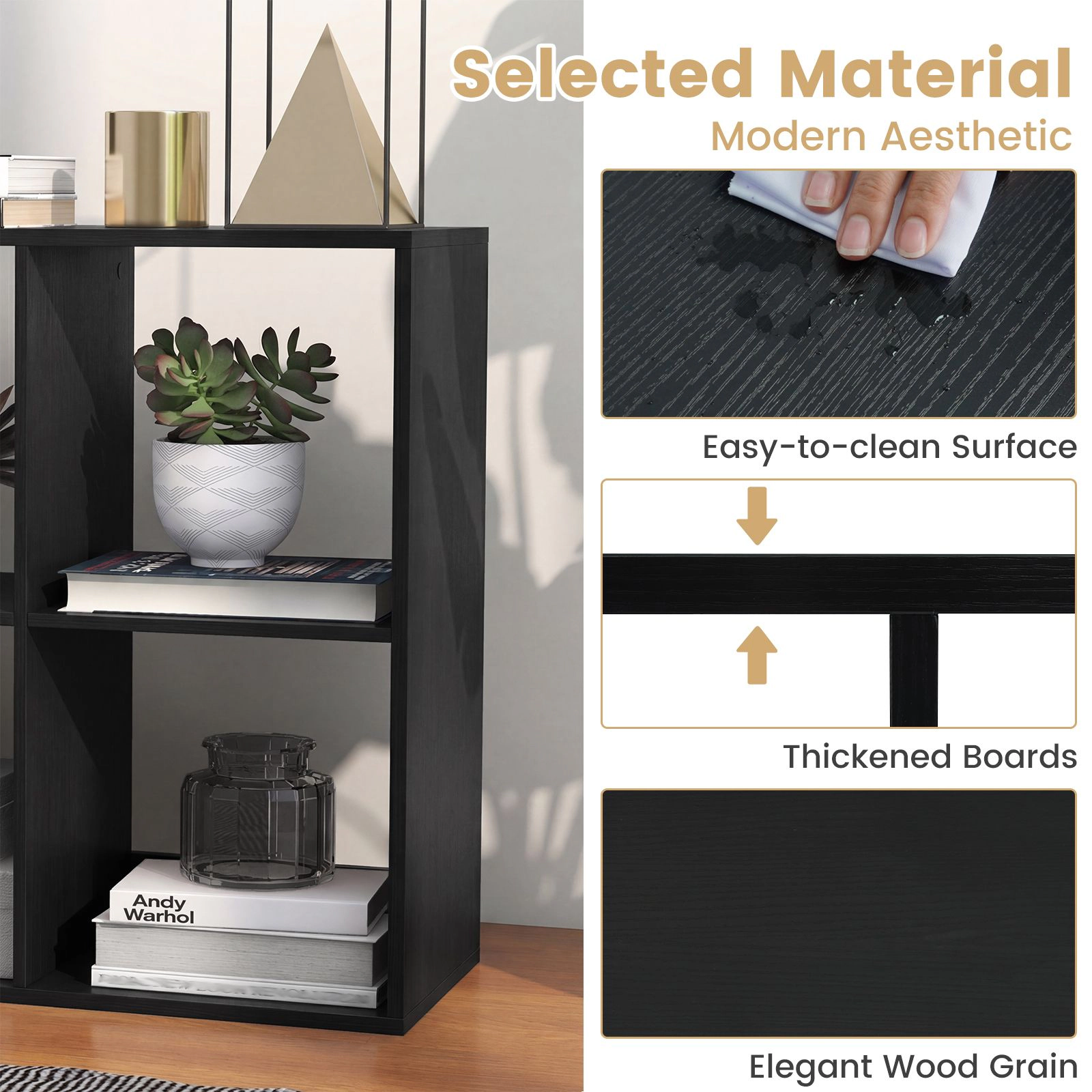 SlickBlue Modern Cube Bookcase Organizer with Wood Grain Finish and Shelves