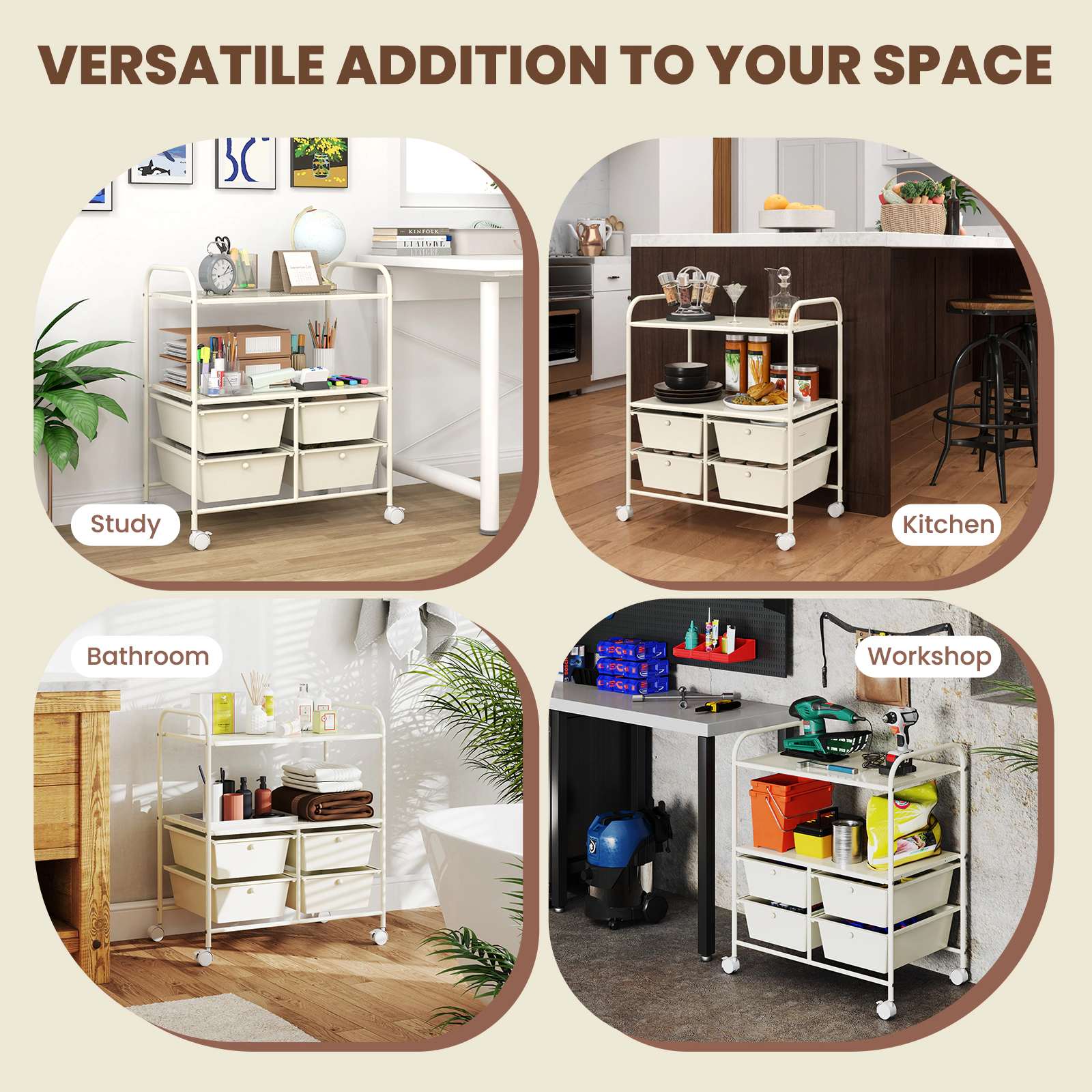 Hivvago 4-Drawer Rolling Storage Cart with Shelves