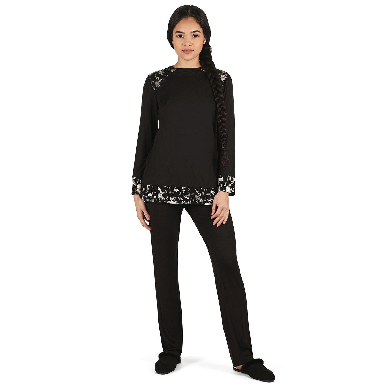 Women's Floral Flocked Ultra-Soft Pajama Set