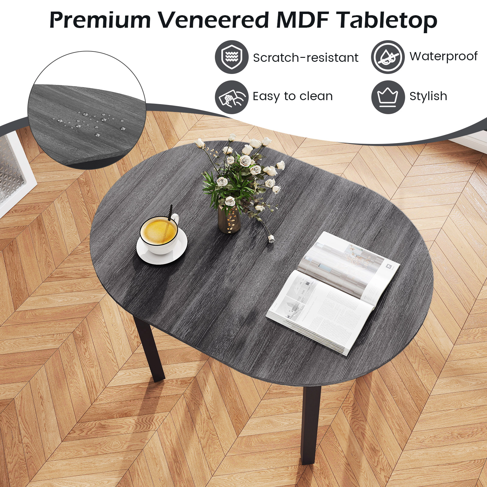 SUGIFT 43-in Rectangular Wooden Dining Table Rubber Wood Legs 260-lb Capacity 2-4 People 35.5-lb Net Weight Black + Dark