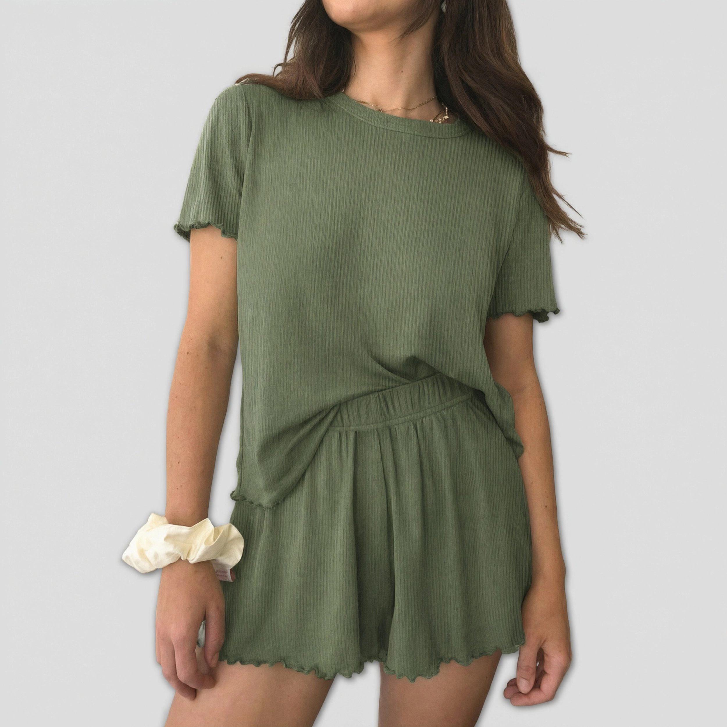 Ekouaer Womens Pajamas Two Piece Ribbed Knit Short Sleeve Sleepwear Set
