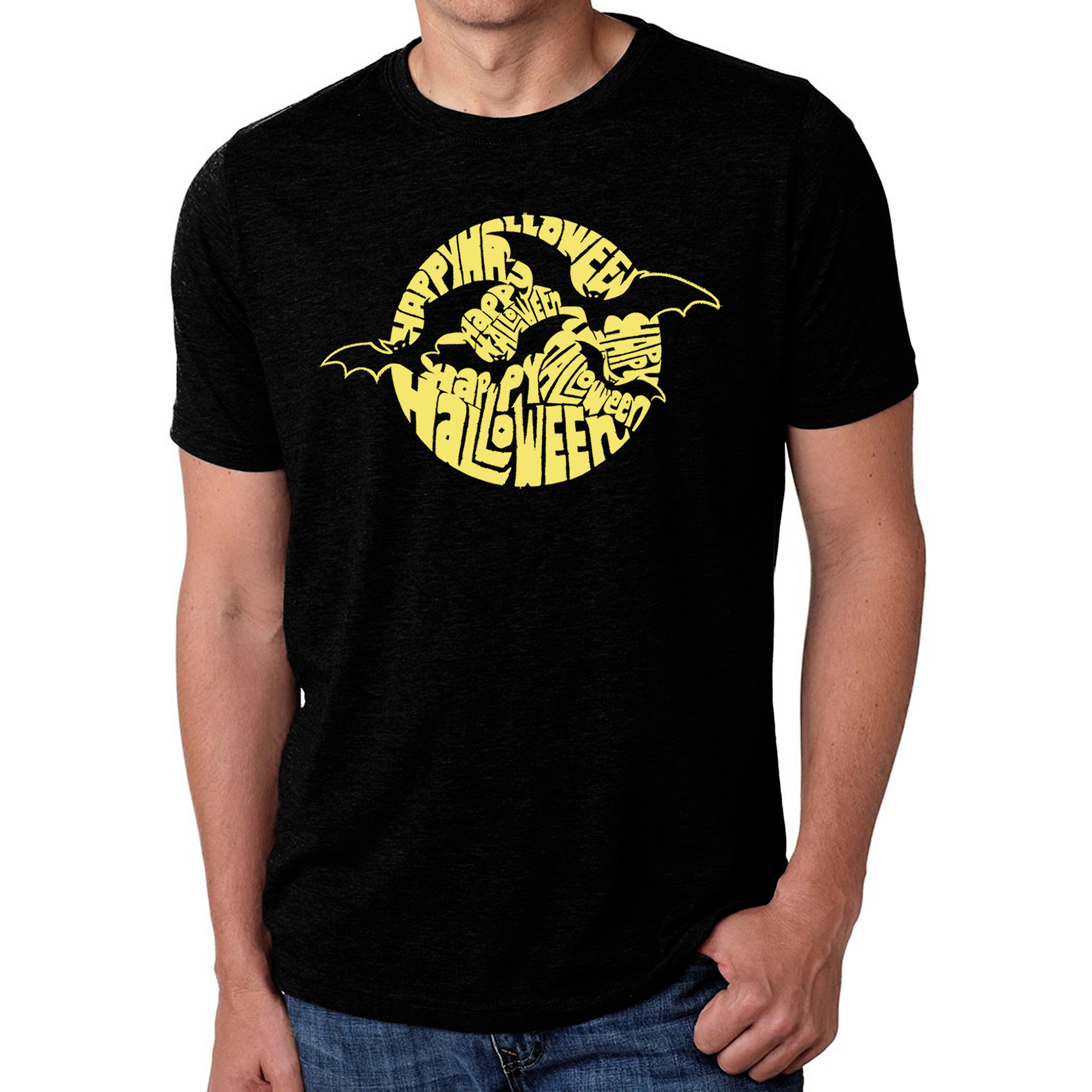 LOS ANGELES POP Art Men's Cotton/Poly Blend Halloween Bats Word T-Shirt