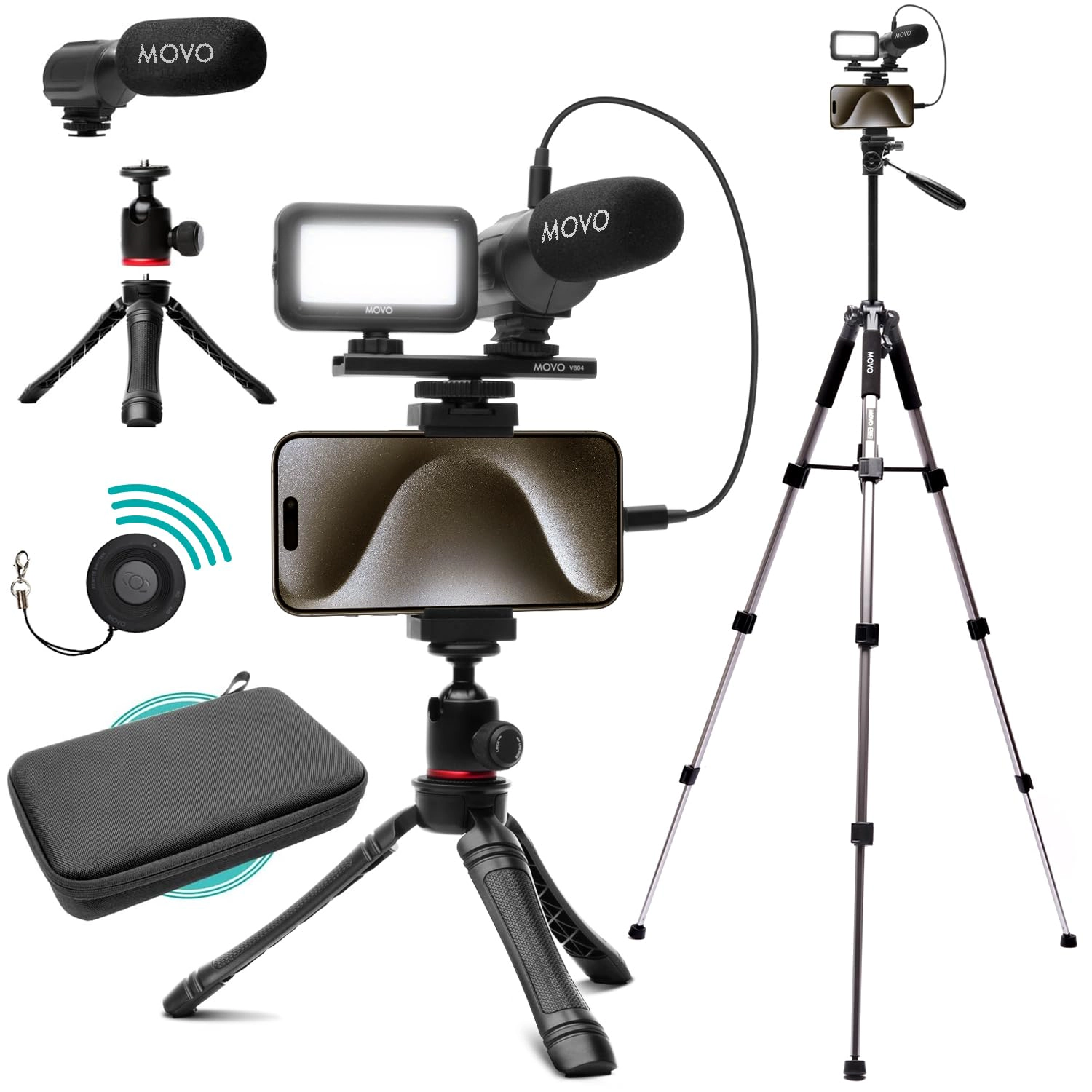 Movo USB-C Vlogging Kit for iPhone 15 and up with Fullsize Tripod