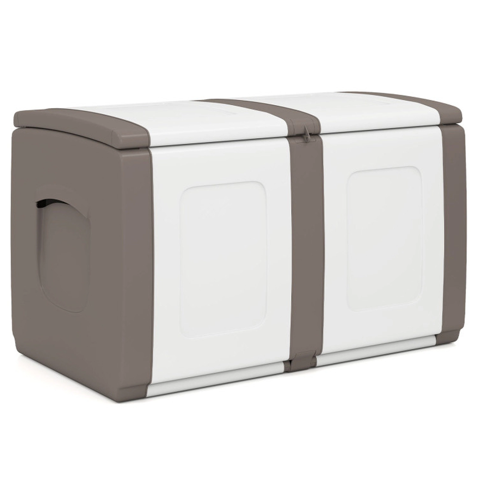 SUGIFT 53 Gallon Patio Storage Container Deck Box 155-lb Capacity 37-in Wide Lockable Lid Beige + White/Gray + White