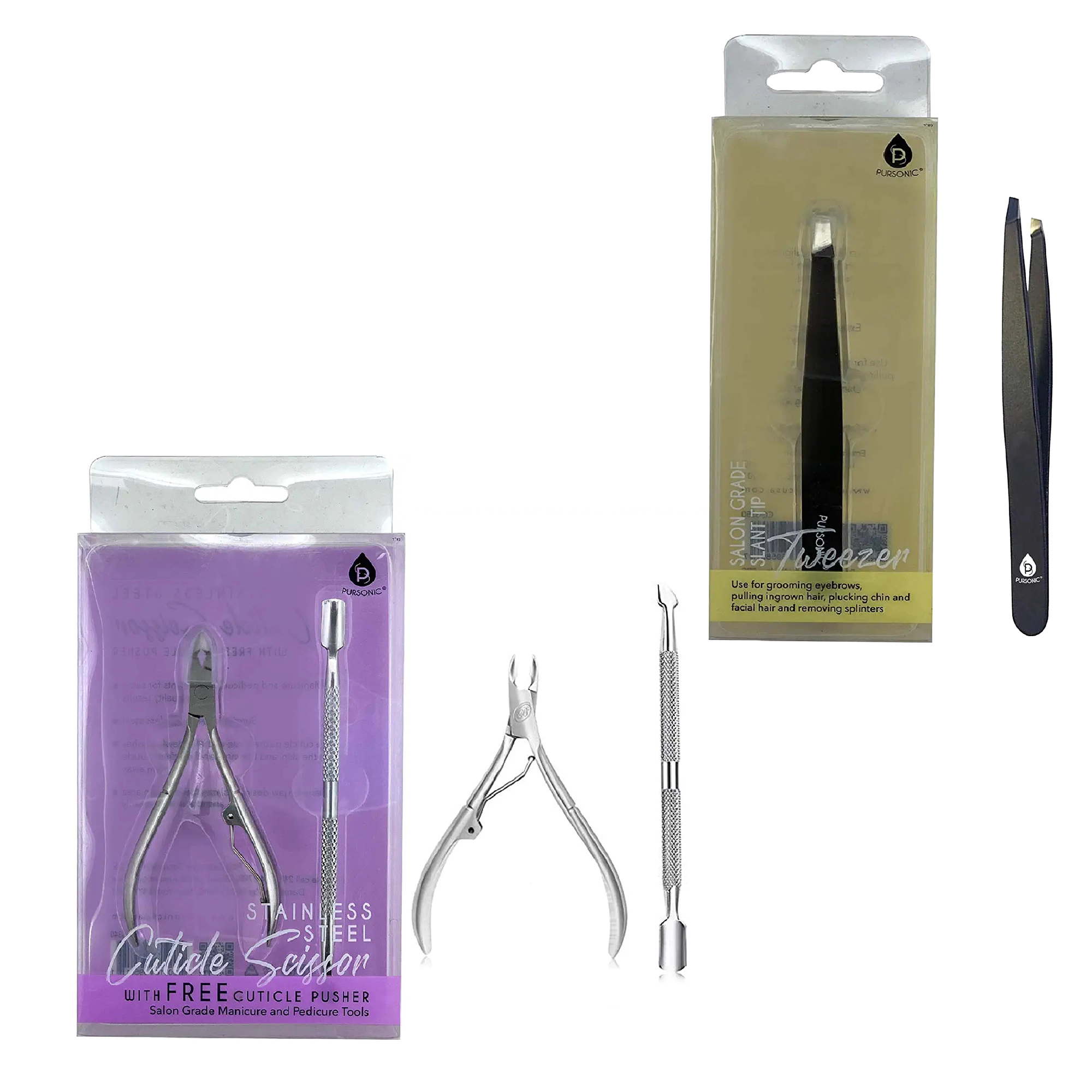 Pursonic Women's Precision Grooming & Nail Care Bundle Slant Tip Tweezer & Salon-Grade Manicure Pedicure Tool Kit