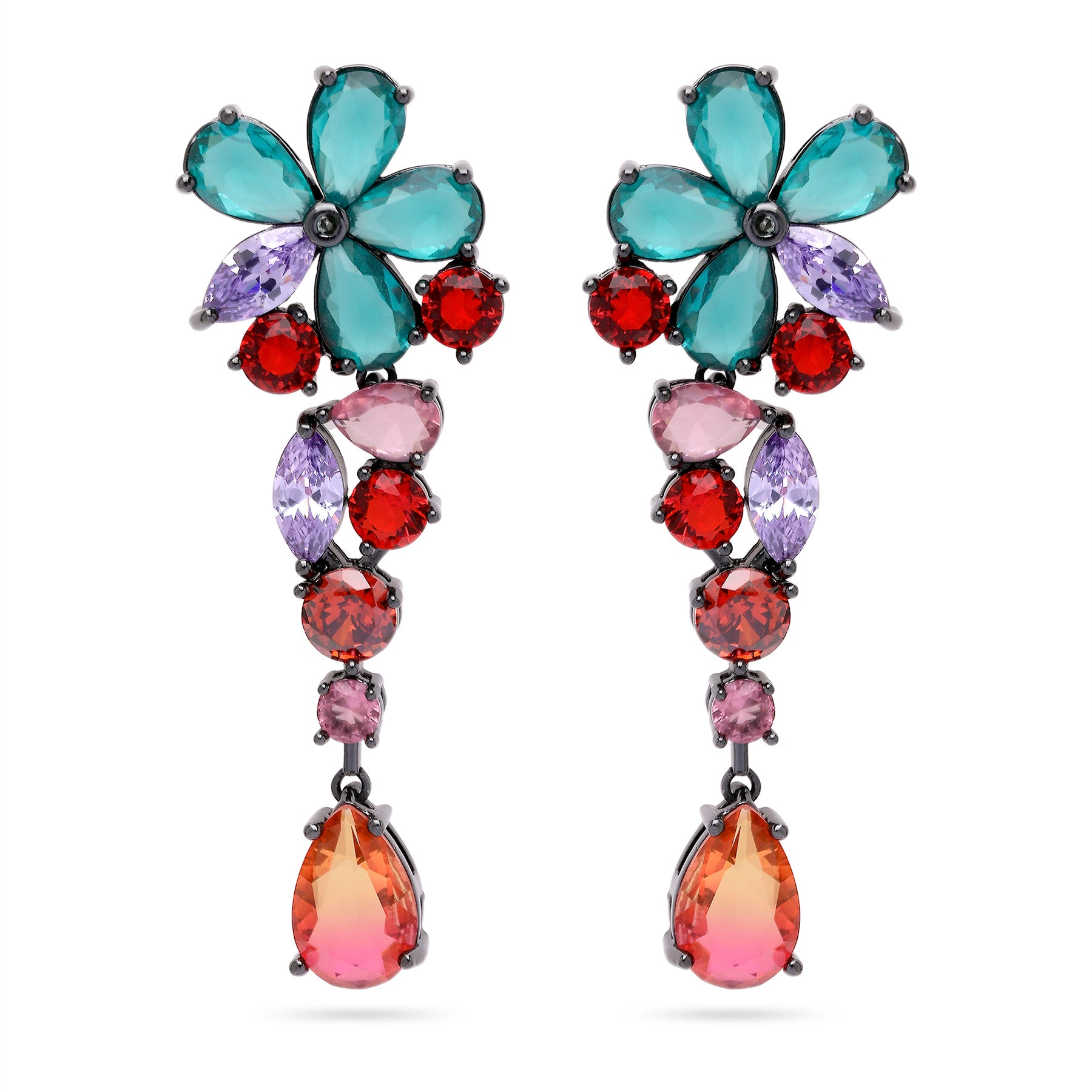 AGP PARIS Womens Multicolored Floral Drop Earrings