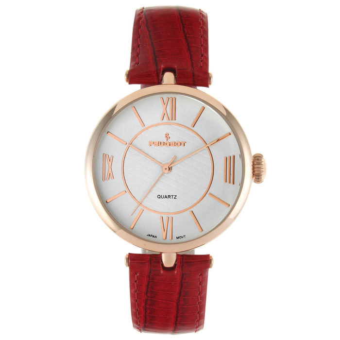 Peugeot Women's Rose Gold 38mm Watch T-Bar Dress Red Leather Strap