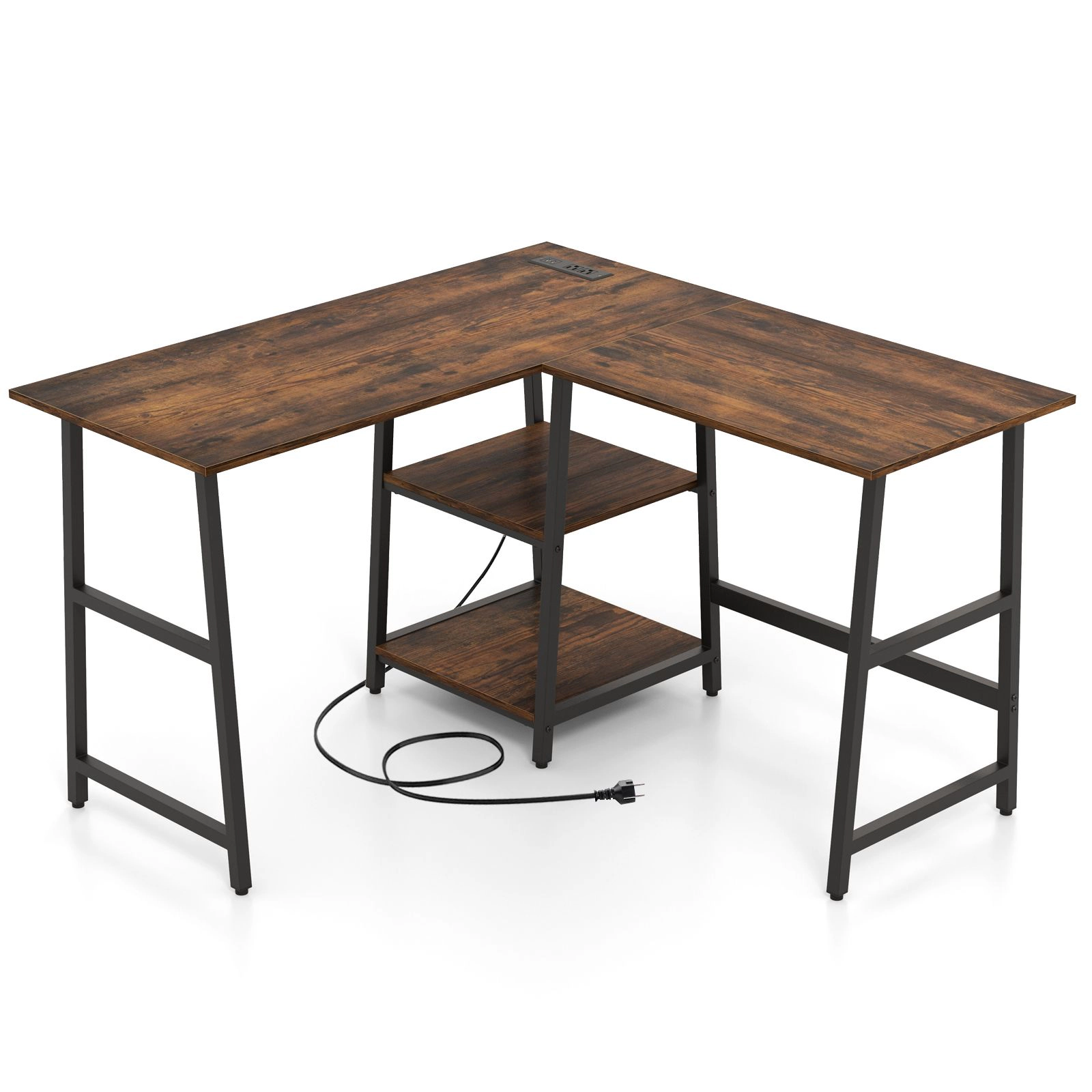 SlickBlue Corner Computer Desk with Shelves, Metal Frame and Footrest