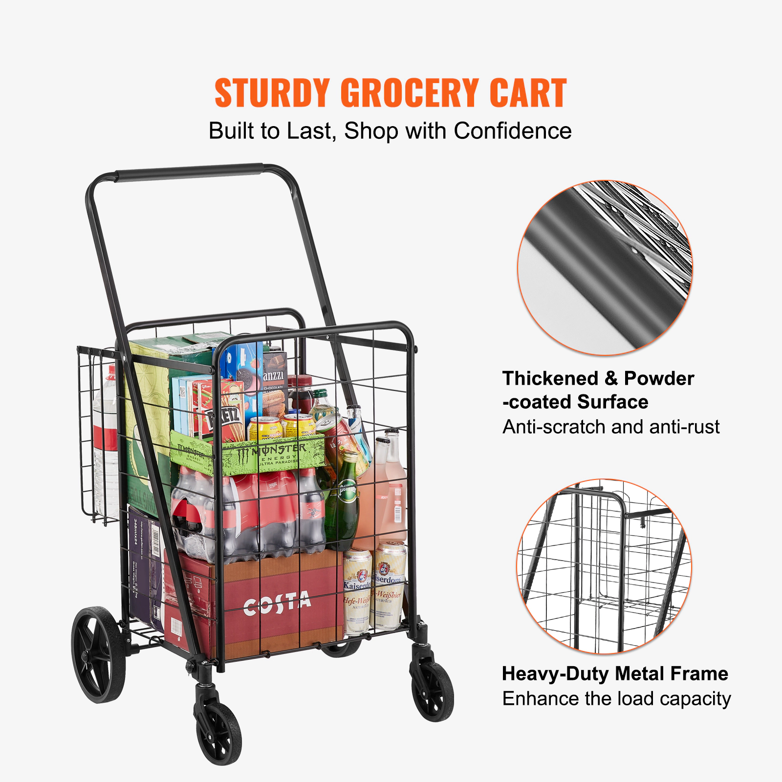 HONGGE Folding Utility Cart with Dual Baskets, 360° Swivel Wheels, 110 Lbs Capacity Rolling Laundry & Grocery Hamper