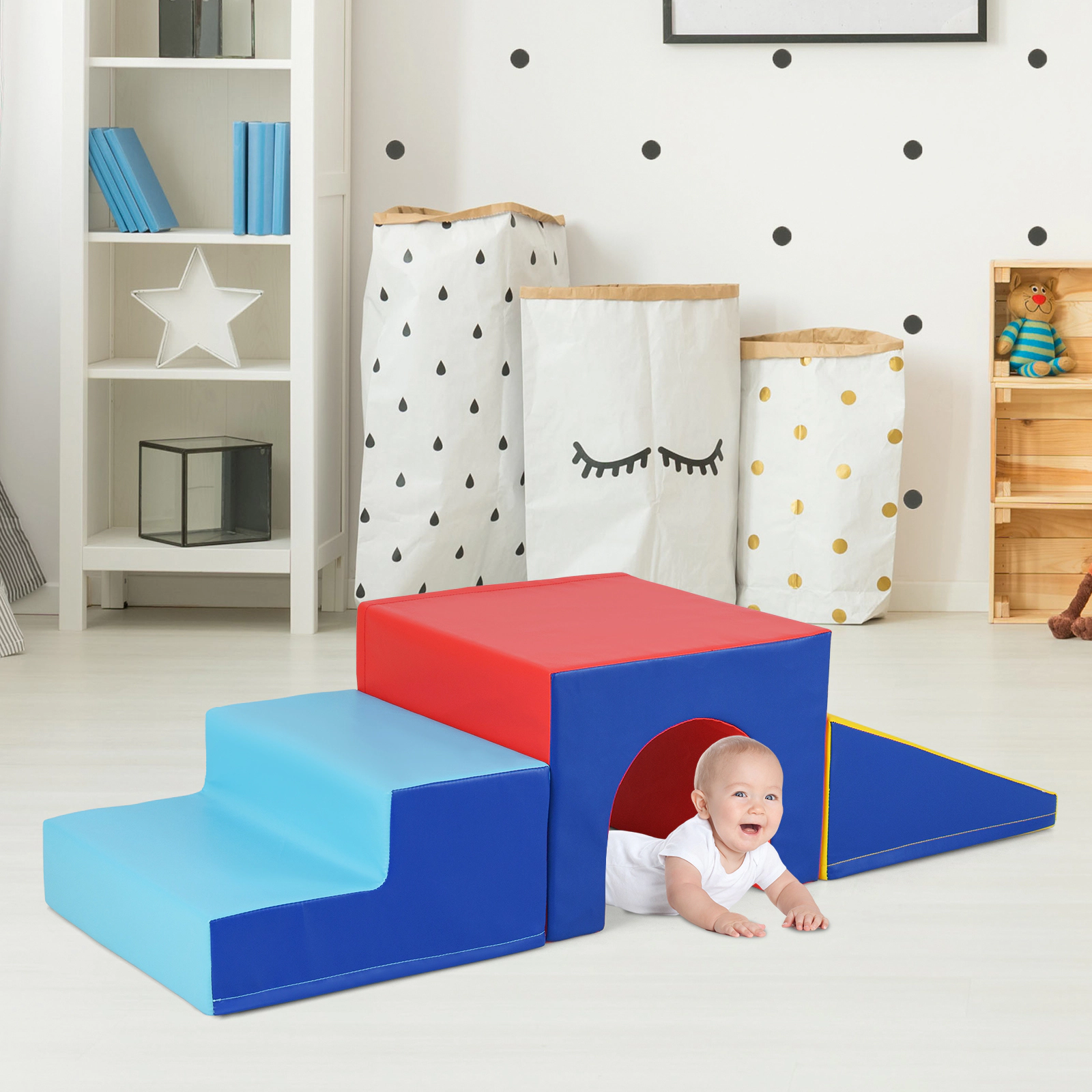 SUGIFT Yellow for Infants and Toddlers 4-Piece Climb and Crawl Foam Block Play Set